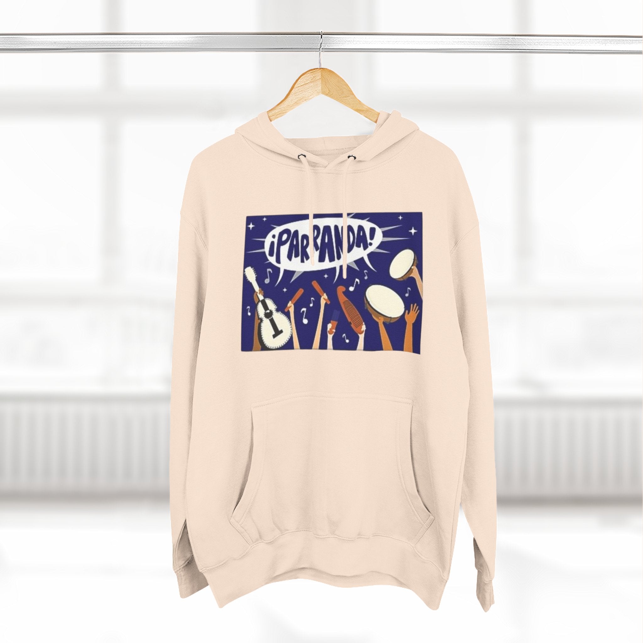 ¡Parranda! Three - Panel Fleece Hoodie | Cozy Gift for Music Lovers, Festival Wear, Lounge Hoodie, Casual Streetwear, Art - Inspired Clothing - Metamorphosis Creations