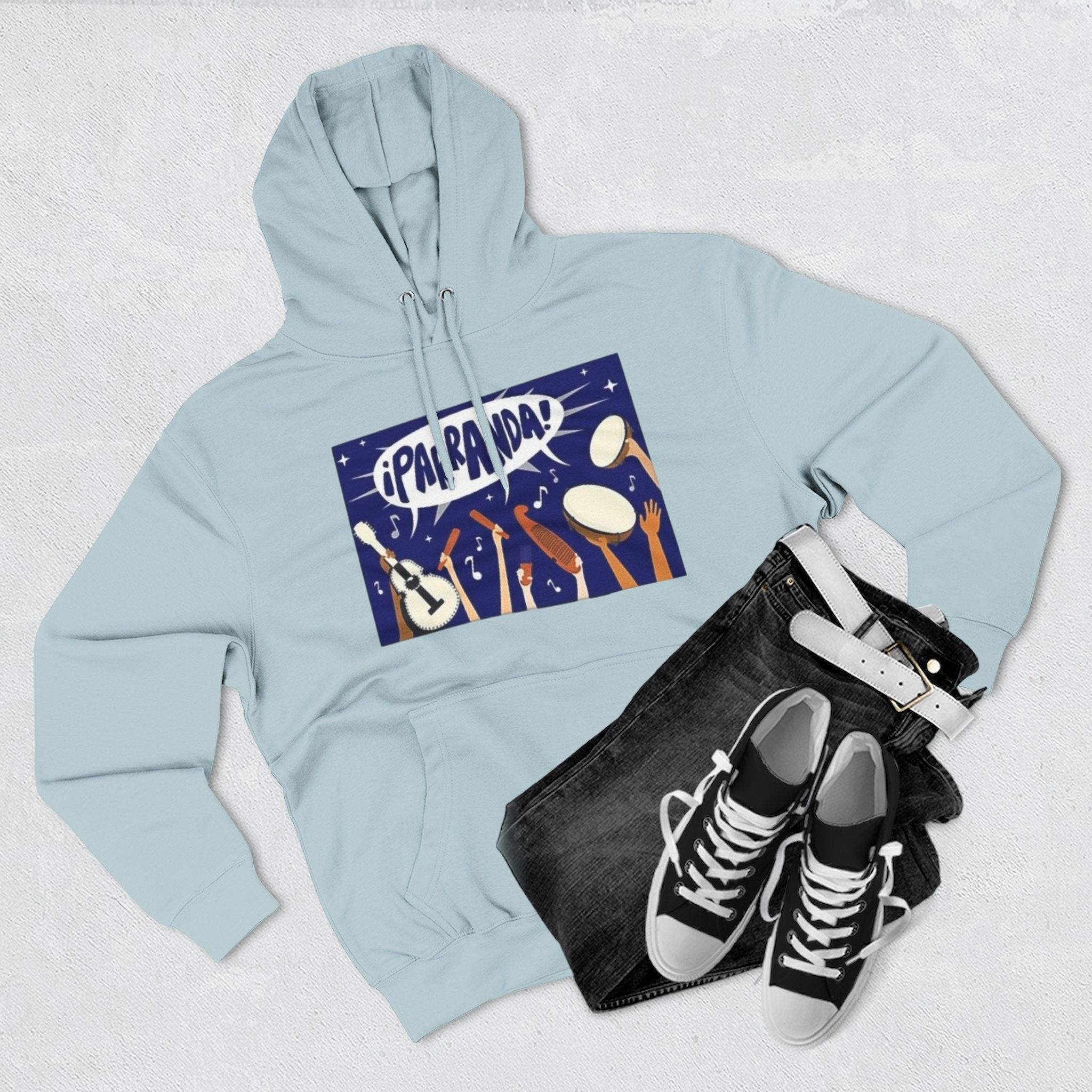 ¡Parranda! Three - Panel Fleece Hoodie | Cozy Gift for Music Lovers, Festival Wear, Lounge Hoodie, Casual Streetwear, Art - Inspired Clothing - Metamorphosis Creations