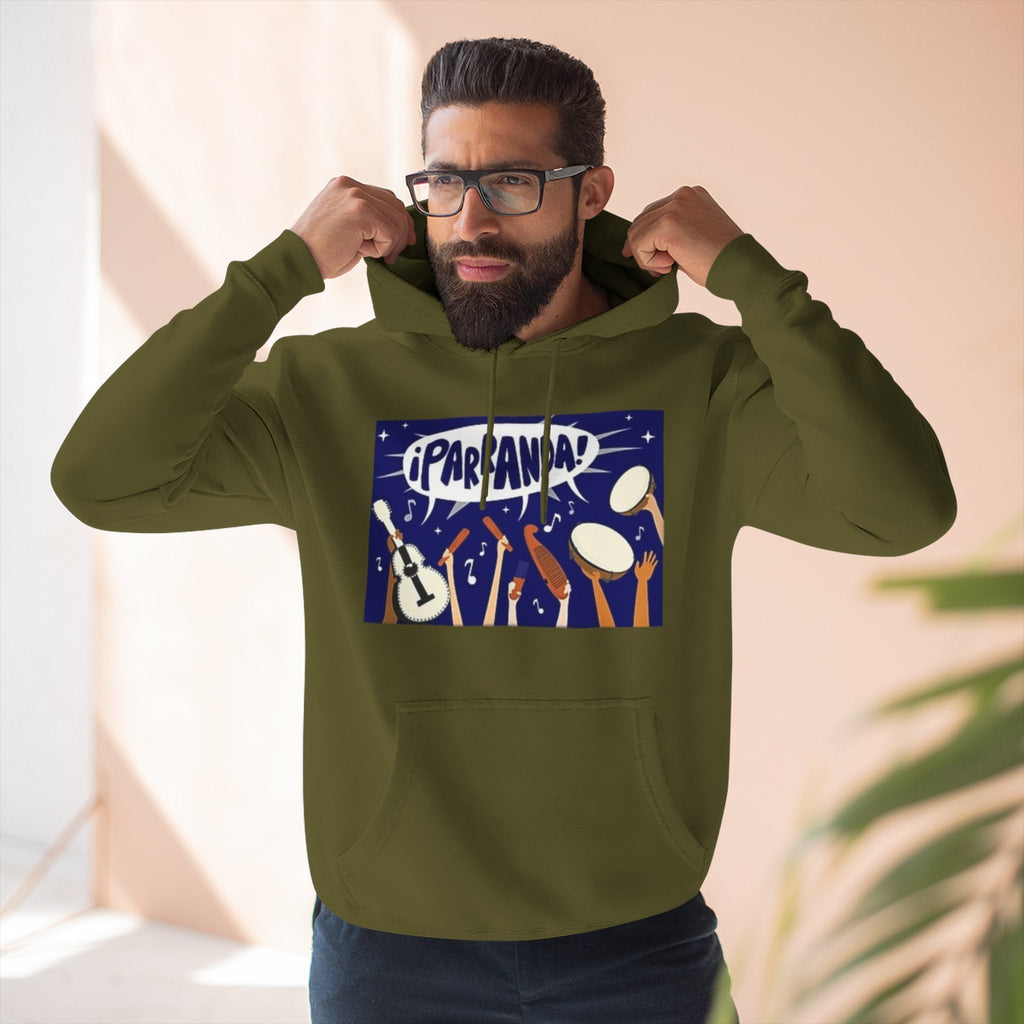 ¡Parranda! Three - Panel Fleece Hoodie | Cozy Gift for Music Lovers, Festival Wear, Lounge Hoodie, Casual Streetwear, Art - Inspired Clothing - Metamorphosis Creations