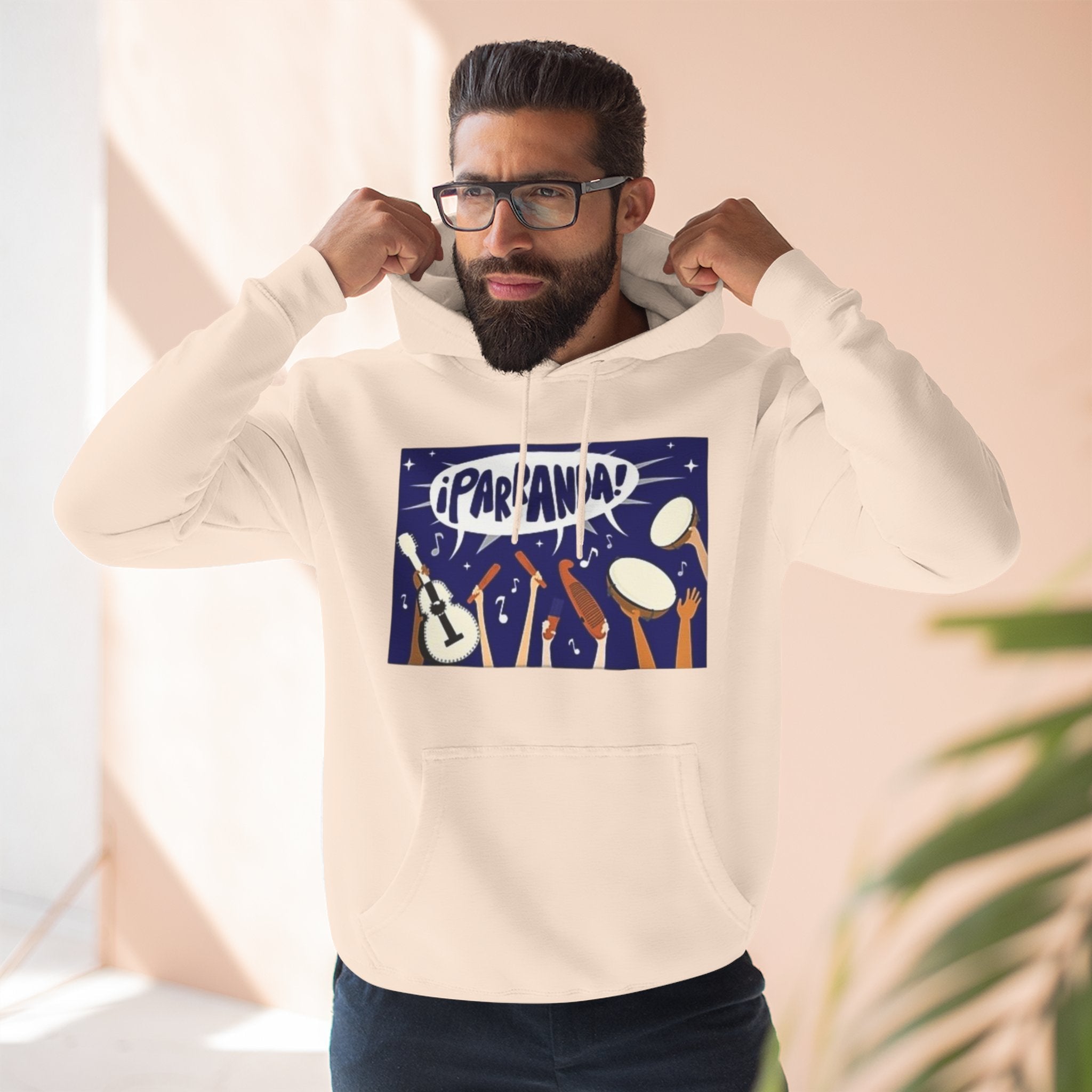 ¡Parranda! Three - Panel Fleece Hoodie | Cozy Gift for Music Lovers, Festival Wear, Lounge Hoodie, Casual Streetwear, Art - Inspired Clothing - Metamorphosis Creations