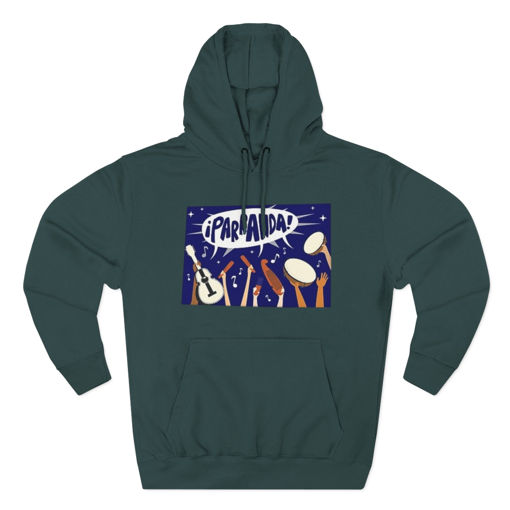 ¡Parranda! Three - Panel Fleece Hoodie | Cozy Gift for Music Lovers, Festival Wear, Lounge Hoodie, Casual Streetwear, Art - Inspired Clothing - Metamorphosis Creations