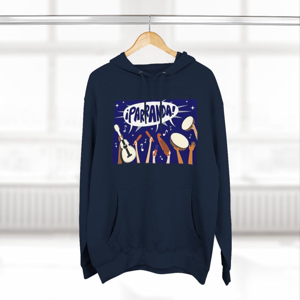 ¡Parranda! Three - Panel Fleece Hoodie | Cozy Gift for Music Lovers, Festival Wear, Lounge Hoodie, Casual Streetwear, Art - Inspired Clothing - Metamorphosis Creations
