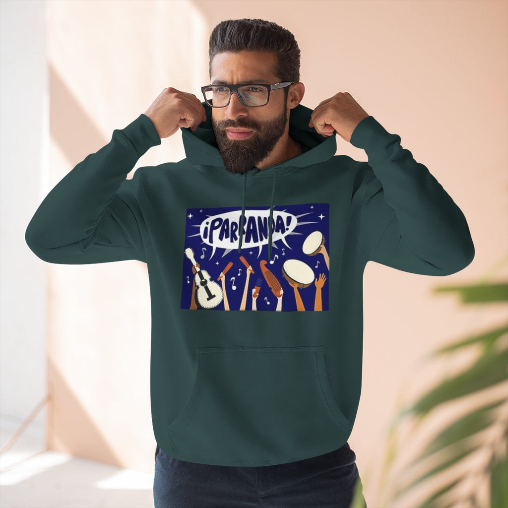 ¡Parranda! Three - Panel Fleece Hoodie | Cozy Gift for Music Lovers, Festival Wear, Lounge Hoodie, Casual Streetwear, Art - Inspired Clothing - Metamorphosis Creations