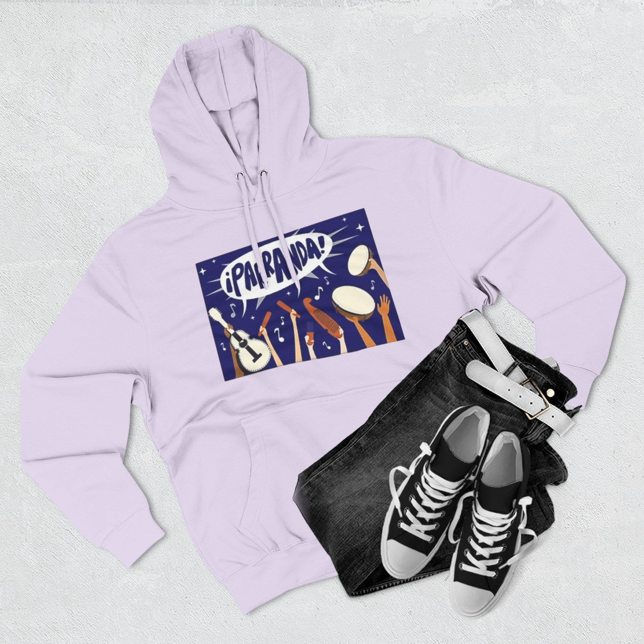 ¡Parranda! Three - Panel Fleece Hoodie | Cozy Gift for Music Lovers, Festival Wear, Lounge Hoodie, Casual Streetwear, Art - Inspired Clothing - Metamorphosis Creations