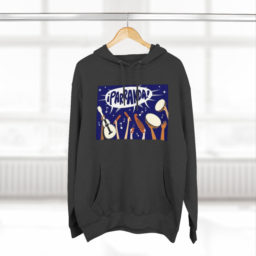 ¡Parranda! Three - Panel Fleece Hoodie | Cozy Gift for Music Lovers, Festival Wear, Lounge Hoodie, Casual Streetwear, Art - Inspired Clothing - Metamorphosis Creations