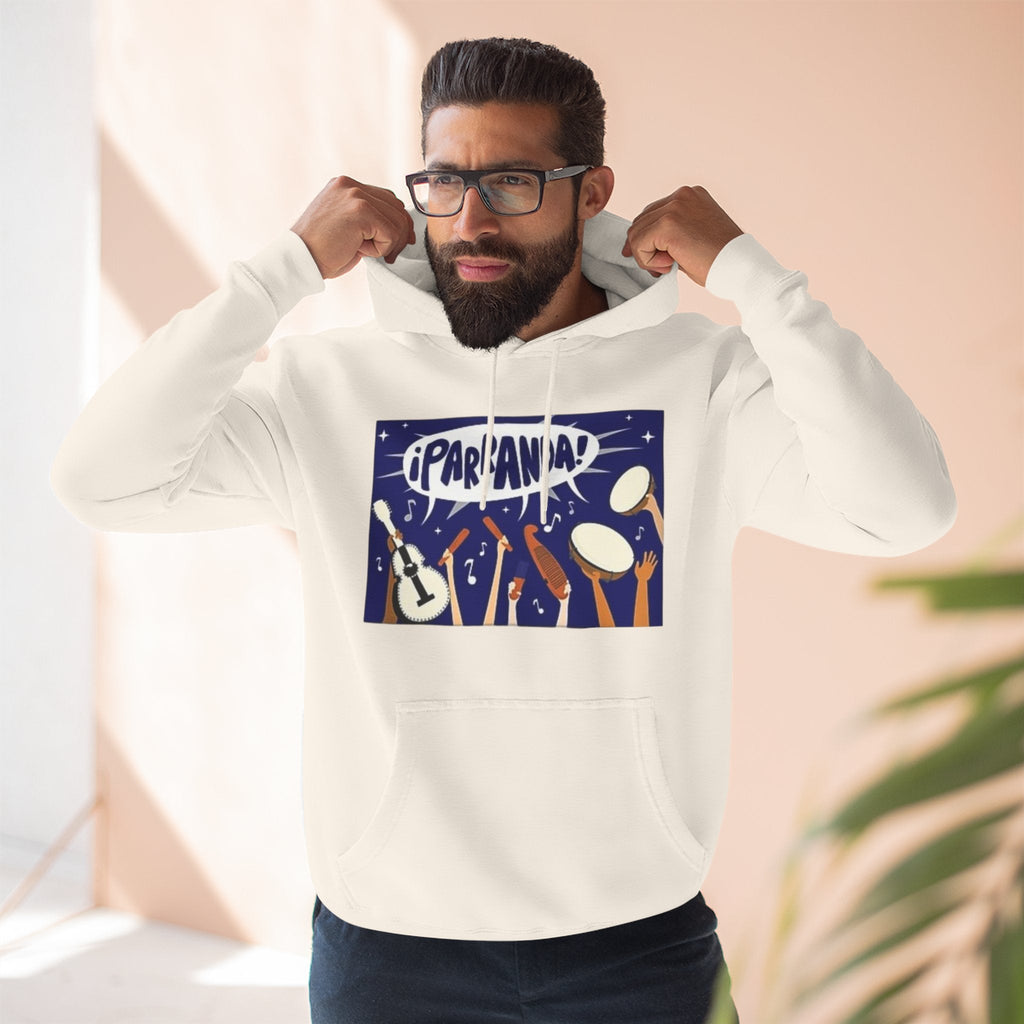 ¡Parranda! Three - Panel Fleece Hoodie | Cozy Gift for Music Lovers, Festival Wear, Lounge Hoodie, Casual Streetwear, Art - Inspired Clothing - Metamorphosis Creations