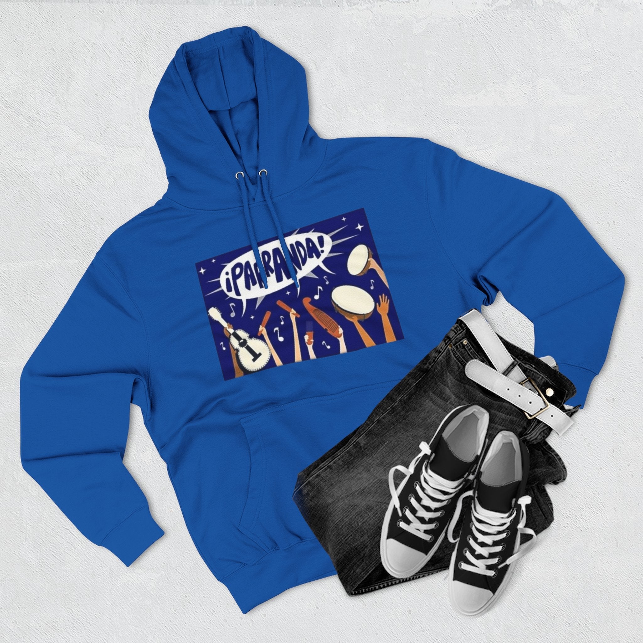 ¡Parranda! Three - Panel Fleece Hoodie | Cozy Gift for Music Lovers, Festival Wear, Lounge Hoodie, Casual Streetwear, Art - Inspired Clothing - Metamorphosis Creations