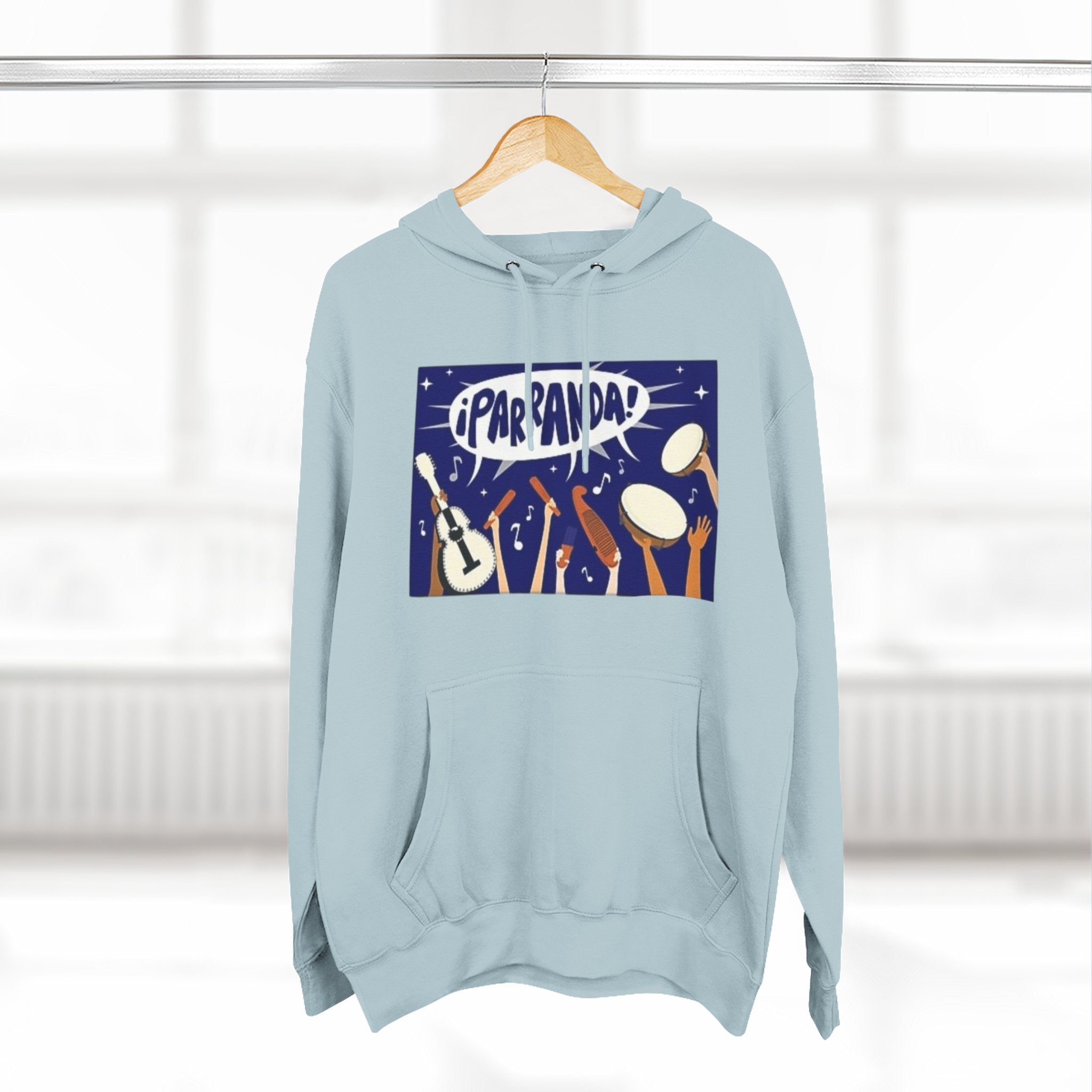 ¡Parranda! Three - Panel Fleece Hoodie | Cozy Gift for Music Lovers, Festival Wear, Lounge Hoodie, Casual Streetwear, Art - Inspired Clothing - Metamorphosis Creations