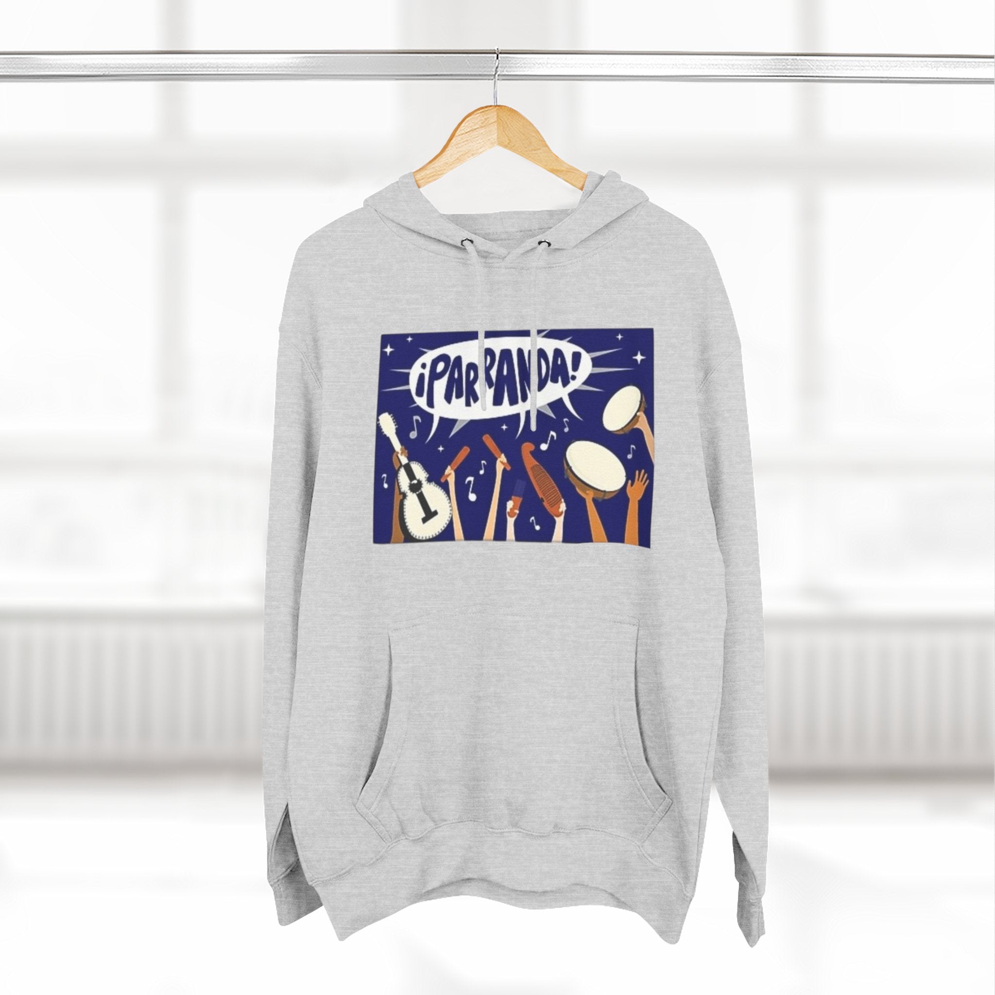 ¡Parranda! Three - Panel Fleece Hoodie | Cozy Gift for Music Lovers, Festival Wear, Lounge Hoodie, Casual Streetwear, Art - Inspired Clothing - Metamorphosis Creations