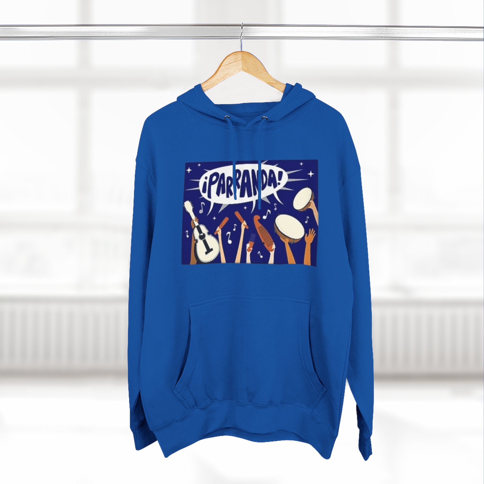 ¡Parranda! Three - Panel Fleece Hoodie | Cozy Gift for Music Lovers, Festival Wear, Lounge Hoodie, Casual Streetwear, Art - Inspired Clothing - Metamorphosis Creations