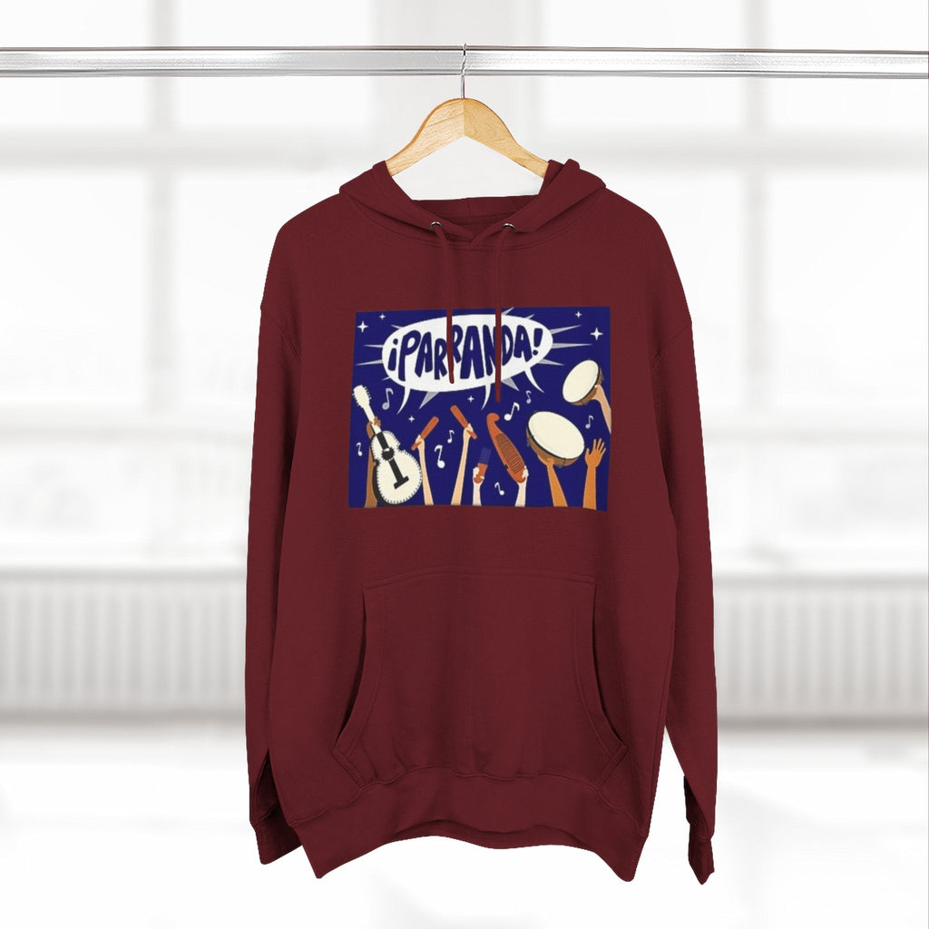 ¡Parranda! Three - Panel Fleece Hoodie | Cozy Gift for Music Lovers, Festival Wear, Lounge Hoodie, Casual Streetwear, Art - Inspired Clothing - Metamorphosis Creations