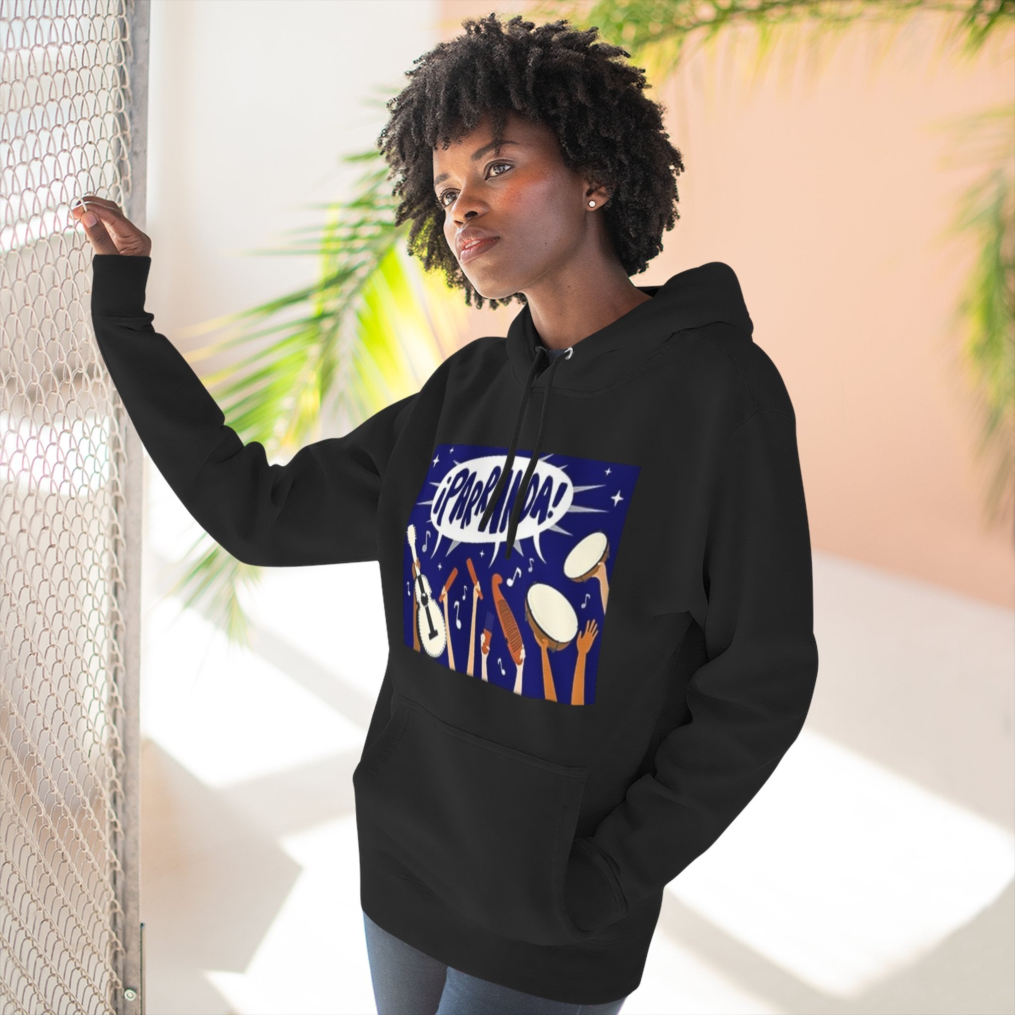 ¡Parranda! Three - Panel Fleece Hoodie | Cozy Gift for Music Lovers, Festival Wear, Lounge Hoodie, Casual Streetwear, Art - Inspired Clothing - Metamorphosis Creations