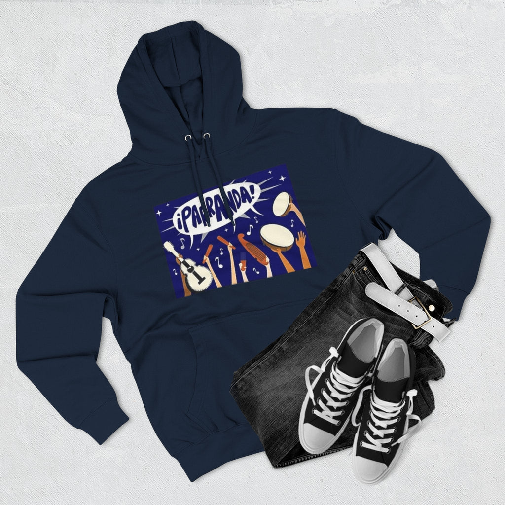 ¡Parranda! Three - Panel Fleece Hoodie | Cozy Gift for Music Lovers, Festival Wear, Lounge Hoodie, Casual Streetwear, Art - Inspired Clothing - Metamorphosis Creations