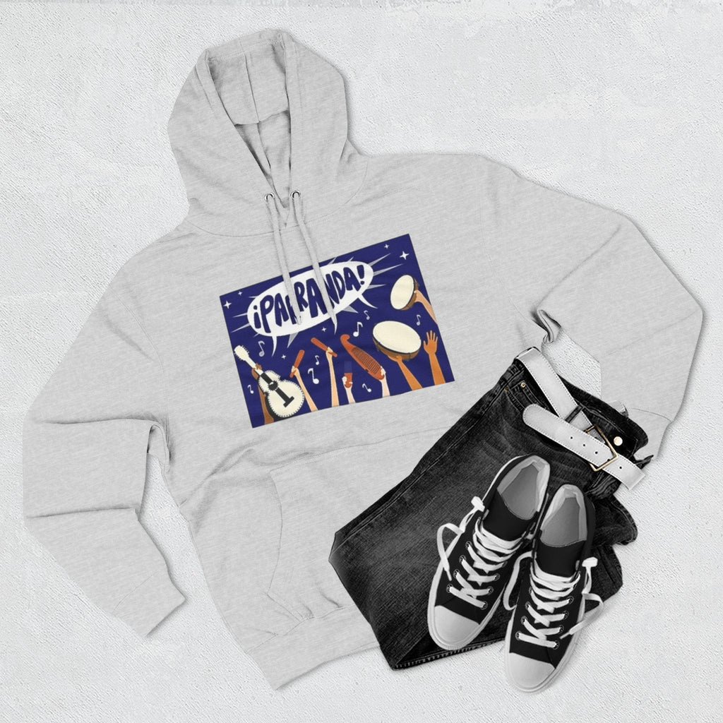 ¡Parranda! Three - Panel Fleece Hoodie | Cozy Gift for Music Lovers, Festival Wear, Lounge Hoodie, Casual Streetwear, Art - Inspired Clothing - Metamorphosis Creations