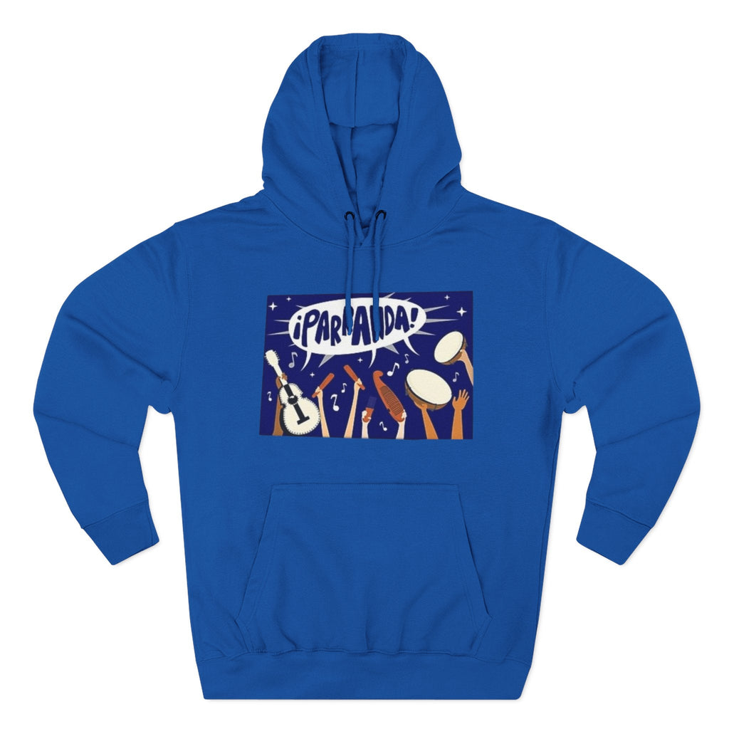 ¡Parranda! Three - Panel Fleece Hoodie | Cozy Gift for Music Lovers, Festival Wear, Lounge Hoodie, Casual Streetwear, Art - Inspired Clothing - Metamorphosis Creations