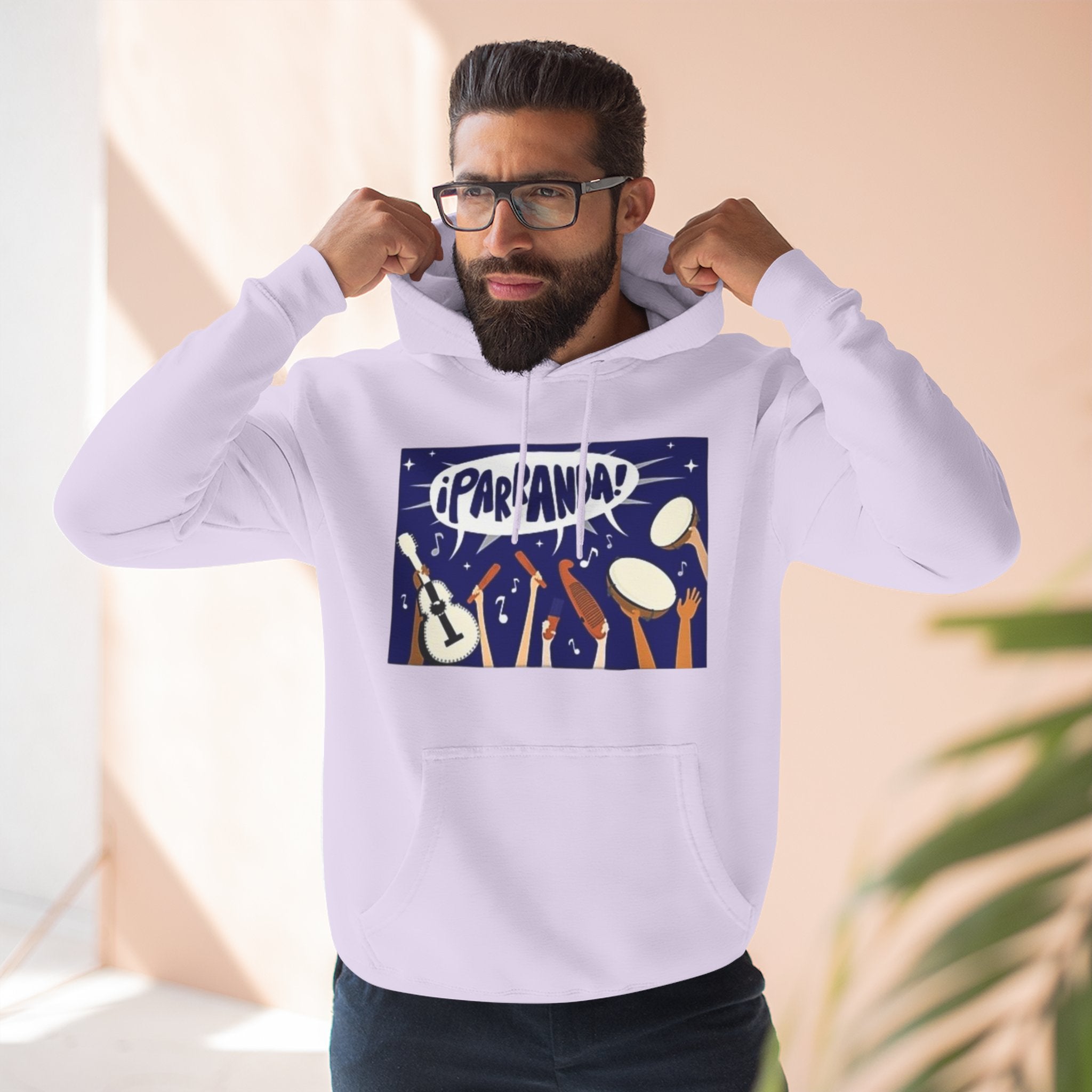 ¡Parranda! Three - Panel Fleece Hoodie | Cozy Gift for Music Lovers, Festival Wear, Lounge Hoodie, Casual Streetwear, Art - Inspired Clothing - Metamorphosis Creations