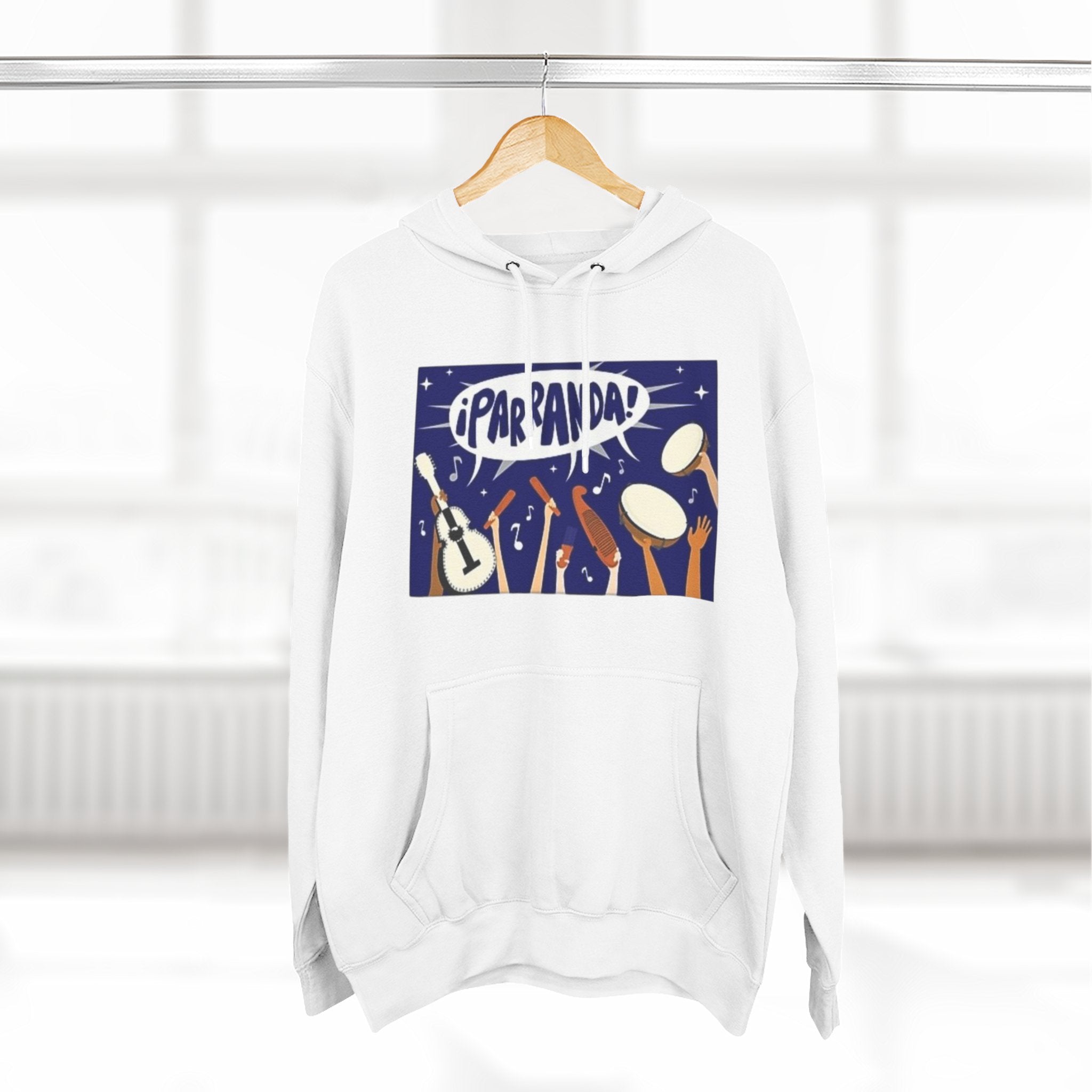 ¡Parranda! Three - Panel Fleece Hoodie | Cozy Gift for Music Lovers, Festival Wear, Lounge Hoodie, Casual Streetwear, Art - Inspired Clothing - Metamorphosis Creations