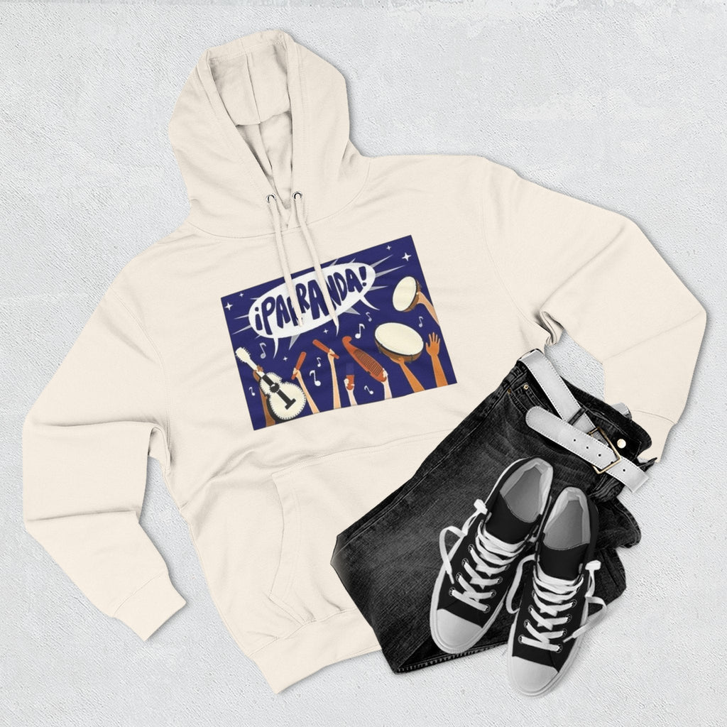 ¡Parranda! Three - Panel Fleece Hoodie | Cozy Gift for Music Lovers, Festival Wear, Lounge Hoodie, Casual Streetwear, Art - Inspired Clothing - Metamorphosis Creations