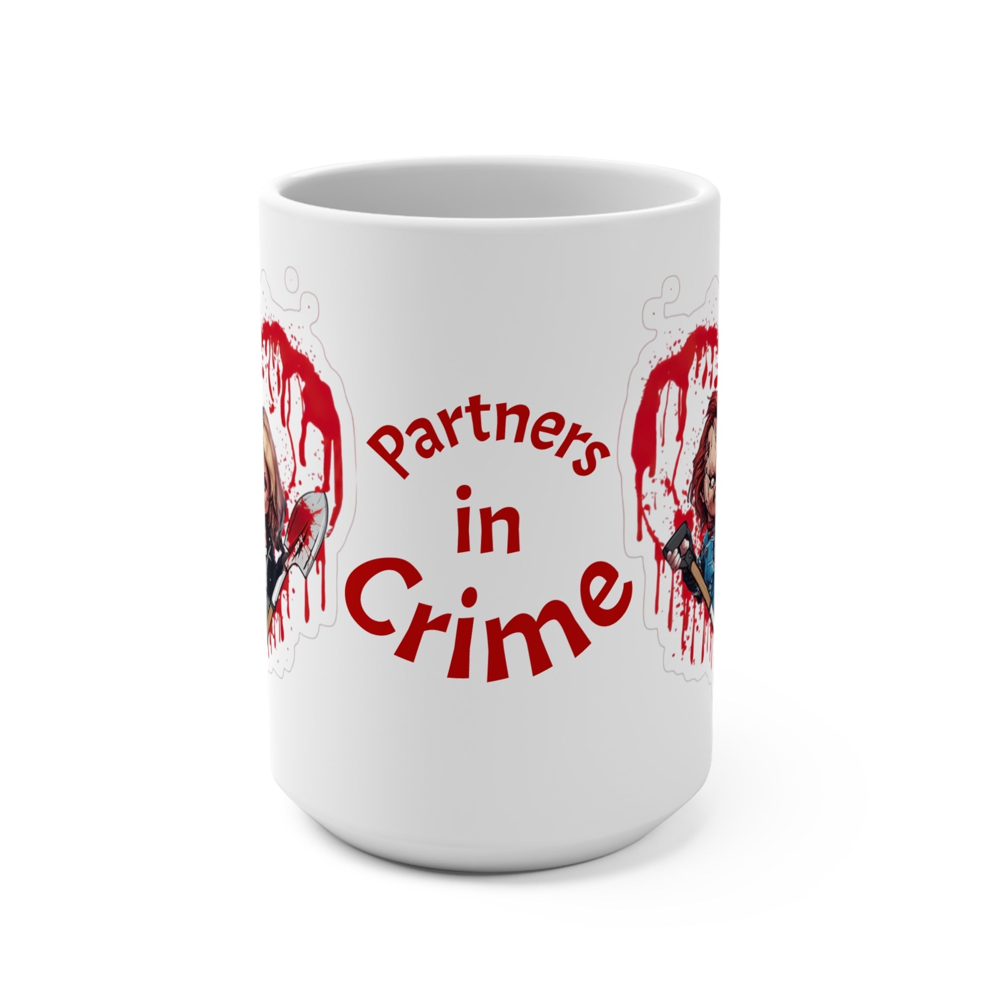 Partners in Crime Mug - 15oz, Funny Gift for Best Friends, Couples, Halloween Decoration, Cute Coffee Cup, Unique Collectible - Metamorphosis Creations