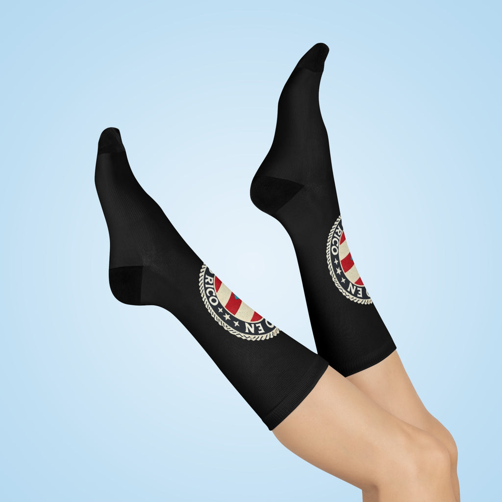 Patriotic Cushioned Crew Socks, Puerto Rico Pride Socks, Cozy Socks for Everyday Wear, Gift for Puerto Rican Celebration, Comfortable Socks - Metamorphosis Creations