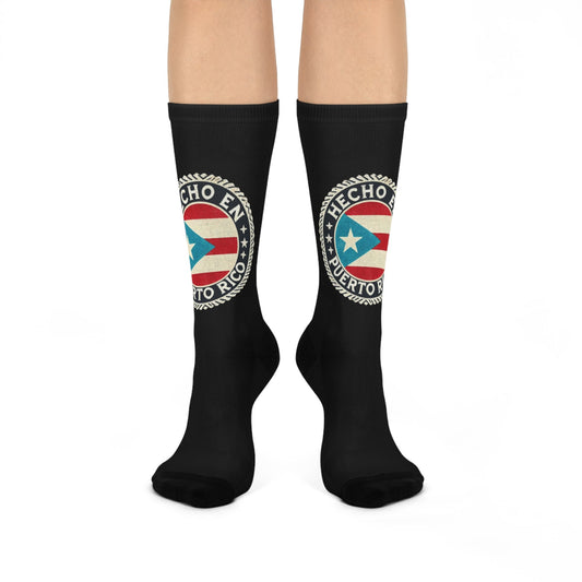 Patriotic Cushioned Crew Socks, Puerto Rico Pride Socks, Cozy Socks for Everyday Wear, Gift for Puerto Rican Celebration, Comfortable Socks - Metamorphosis Creations