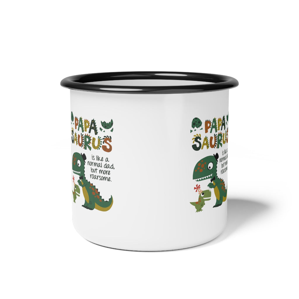 Playful Dinosaur Camp Mug with 'Papa Saurus' Design, Funny Coffee Mug, Camping Gift, Father's Day Gift, Outdoor Adventure Cup - Metamorphosis Creations