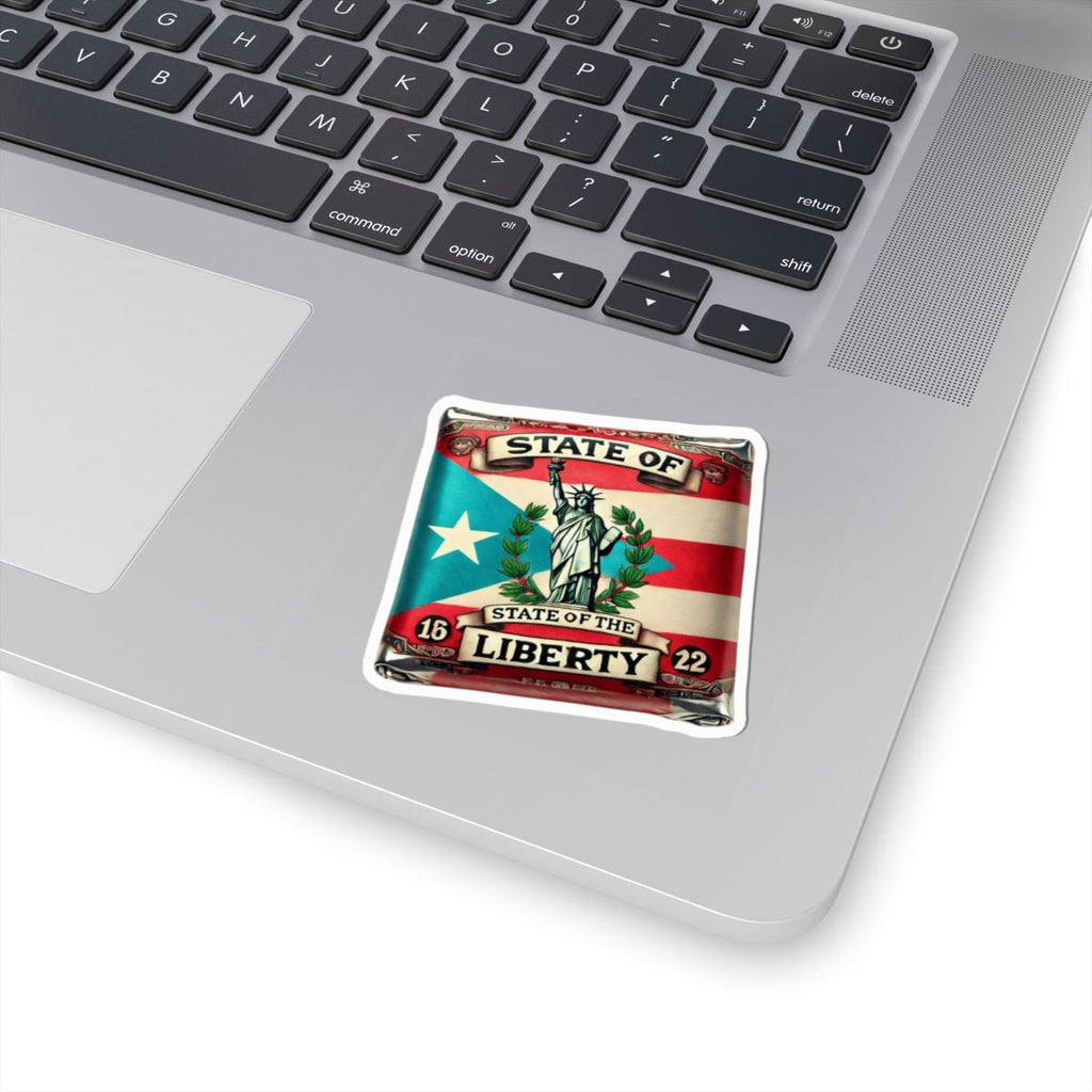 PR Proud from Here, Rooted Over There Liberty Kiss - Cut Stickers - State of Liberty Design for Laptop, Water Bottles, Journals, Party Favors, Home Decor - Metamorphosis Creations