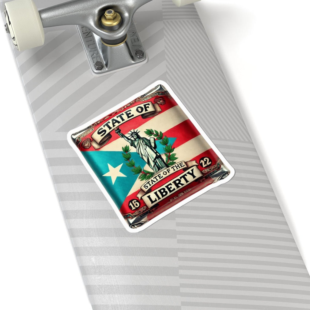 PR Proud from Here, Rooted Over There Liberty Kiss - Cut Stickers - State of Liberty Design for Laptop, Water Bottles, Journals, Party Favors, Home Decor - Metamorphosis Creations