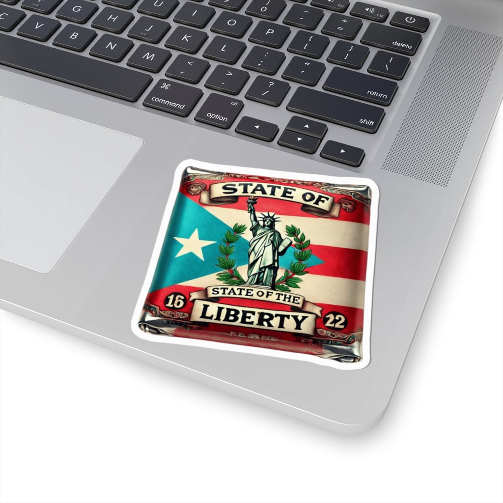PR Proud from Here, Rooted Over There Liberty Kiss - Cut Stickers - State of Liberty Design for Laptop, Water Bottles, Journals, Party Favors, Home Decor - Metamorphosis Creations
