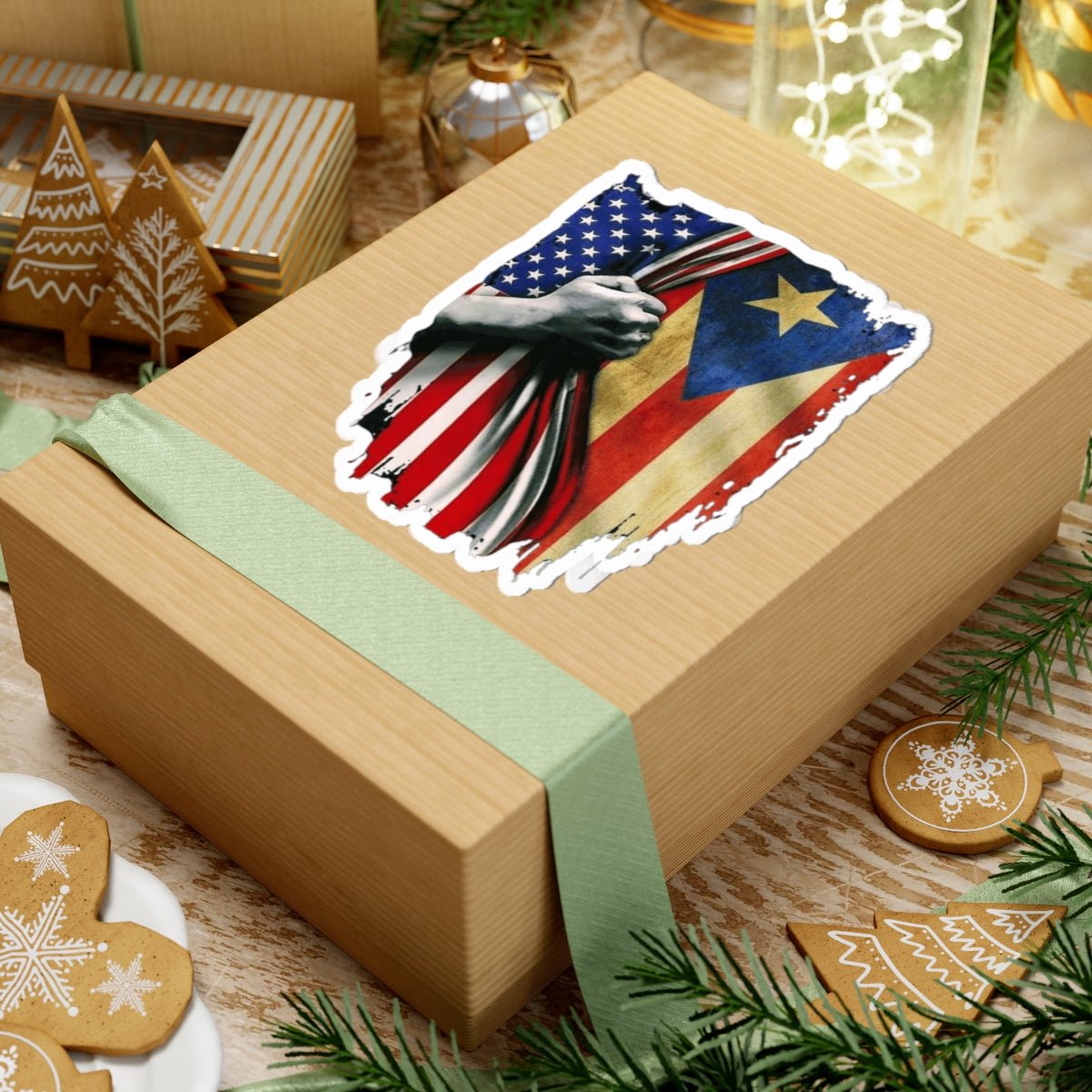 PR Proud from Here, Rooted Over There Patriotic Kiss - Cut Stickers, American Pride Decor, Political Accessories, Flag - themed Gifts, Celebratory Stickers - Metamorphosis Creations