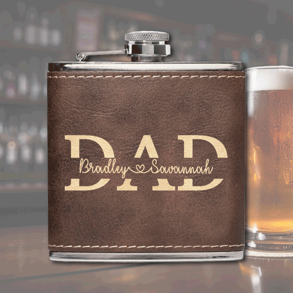 Premium Leather Flask - Dad Split Name - Metamorphosis Creations