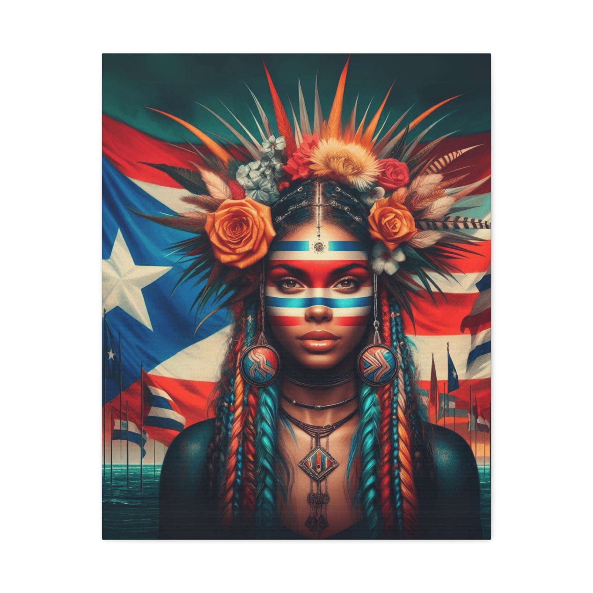 Pride Canvas Art featuring Afro - Latino and Puerto Rican Celebrate Identity, Honor Heritage Bohemian Home Decor, Afrocentric Wall Art, Ethnic Flag Painting - Metamorphosis Creations