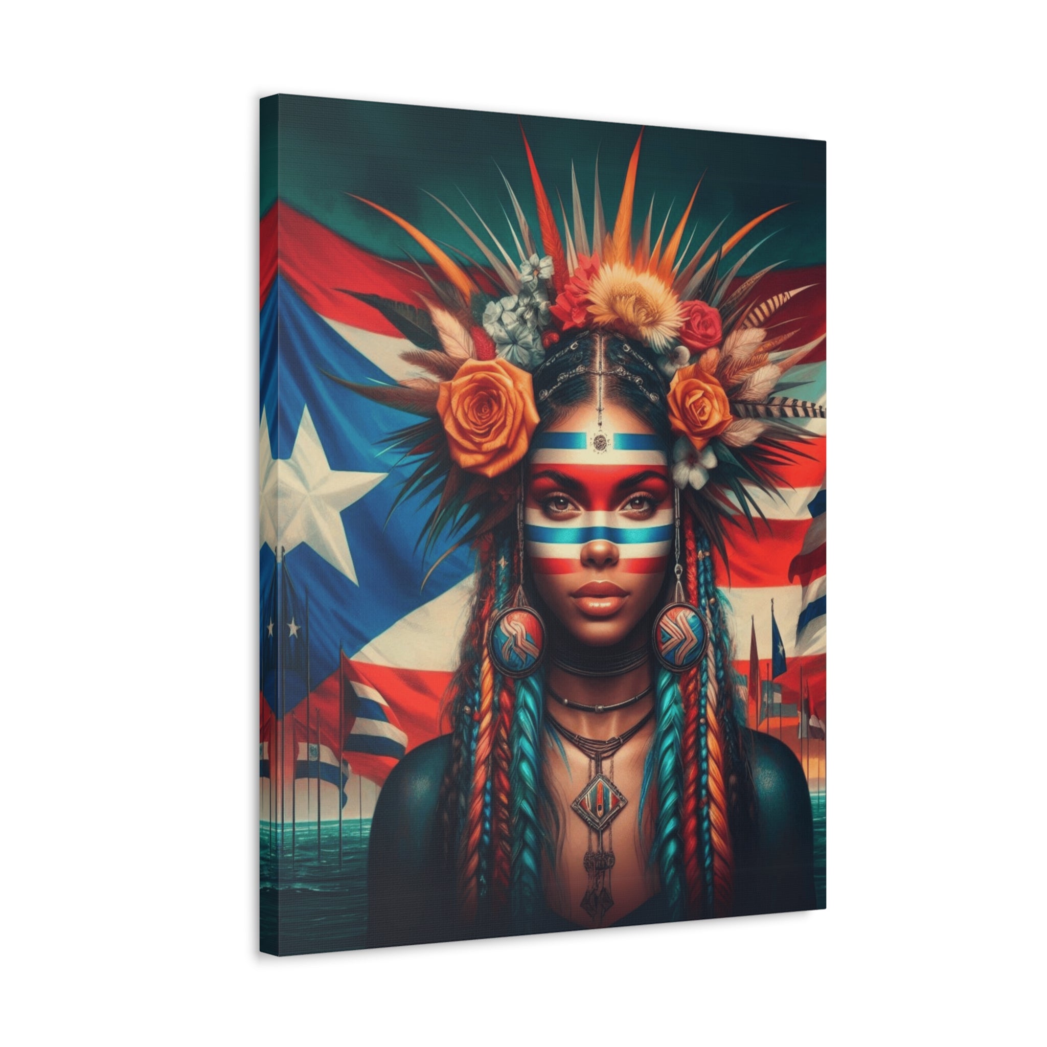 Pride Canvas Art featuring Afro - Latino and Puerto Rican Celebrate Identity, Honor Heritage Bohemian Home Decor, Afrocentric Wall Art, Ethnic Flag Painting - Metamorphosis Creations
