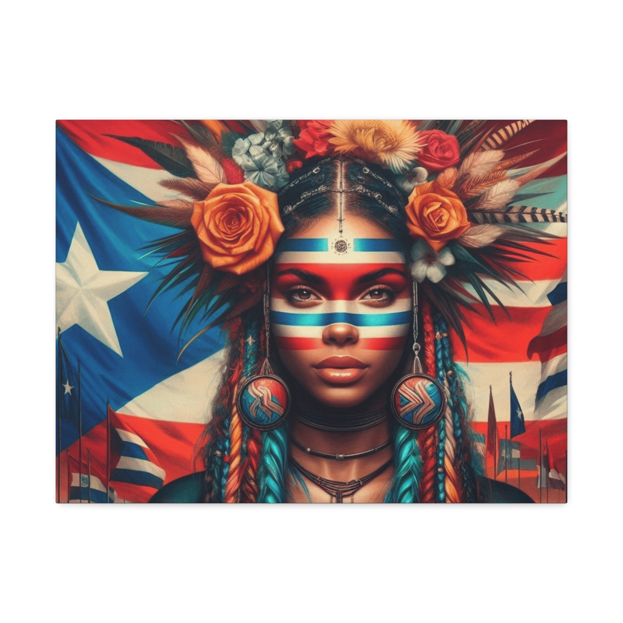 Pride Canvas Art featuring Afro - Latino and Puerto Rican Celebrate Identity, Honor Heritage Bohemian Home Decor, Afrocentric Wall Art, Ethnic Flag Painting - Metamorphosis Creations