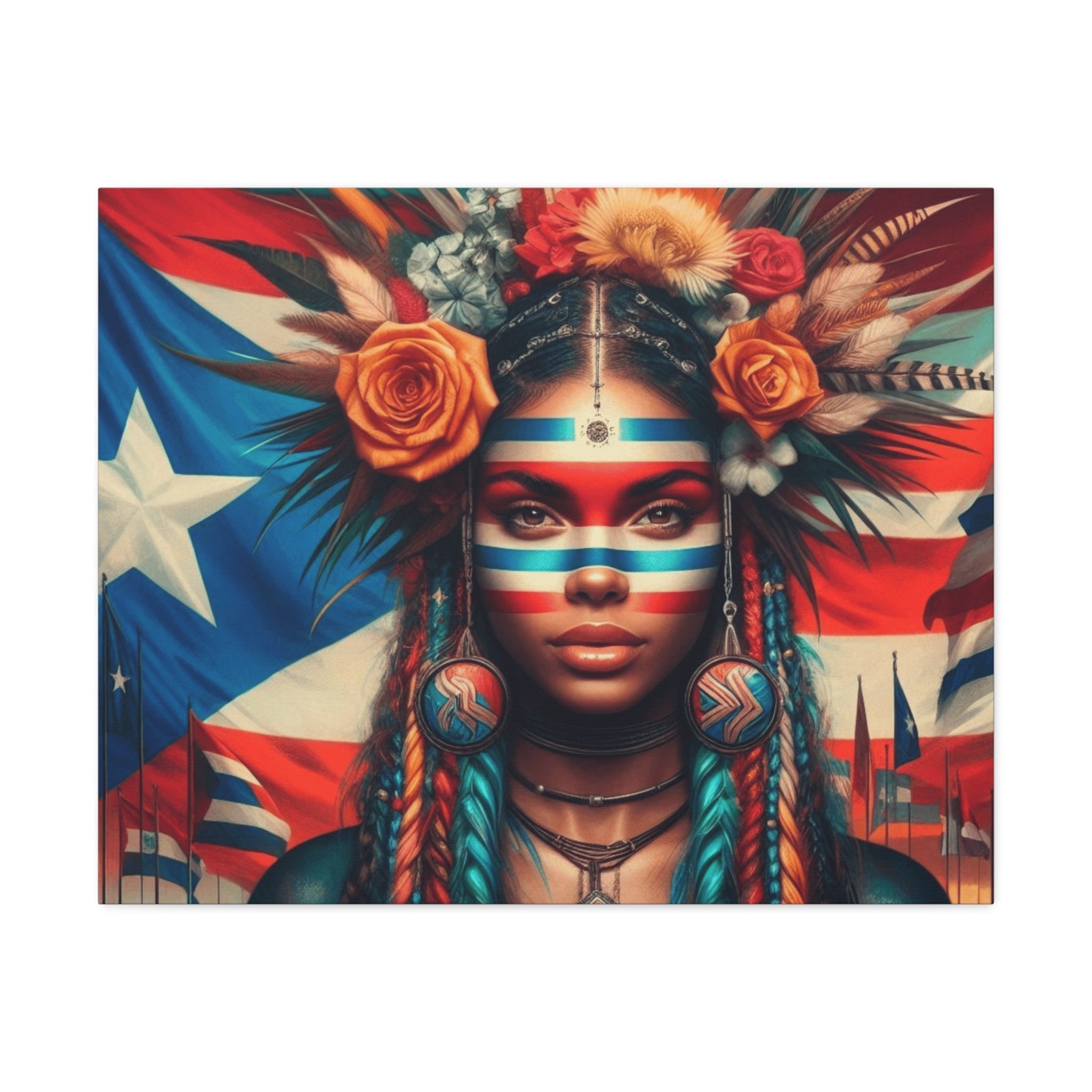Pride Canvas Art featuring Afro - Latino and Puerto Rican Celebrate Identity, Honor Heritage Bohemian Home Decor, Afrocentric Wall Art, Ethnic Flag Painting - Metamorphosis Creations