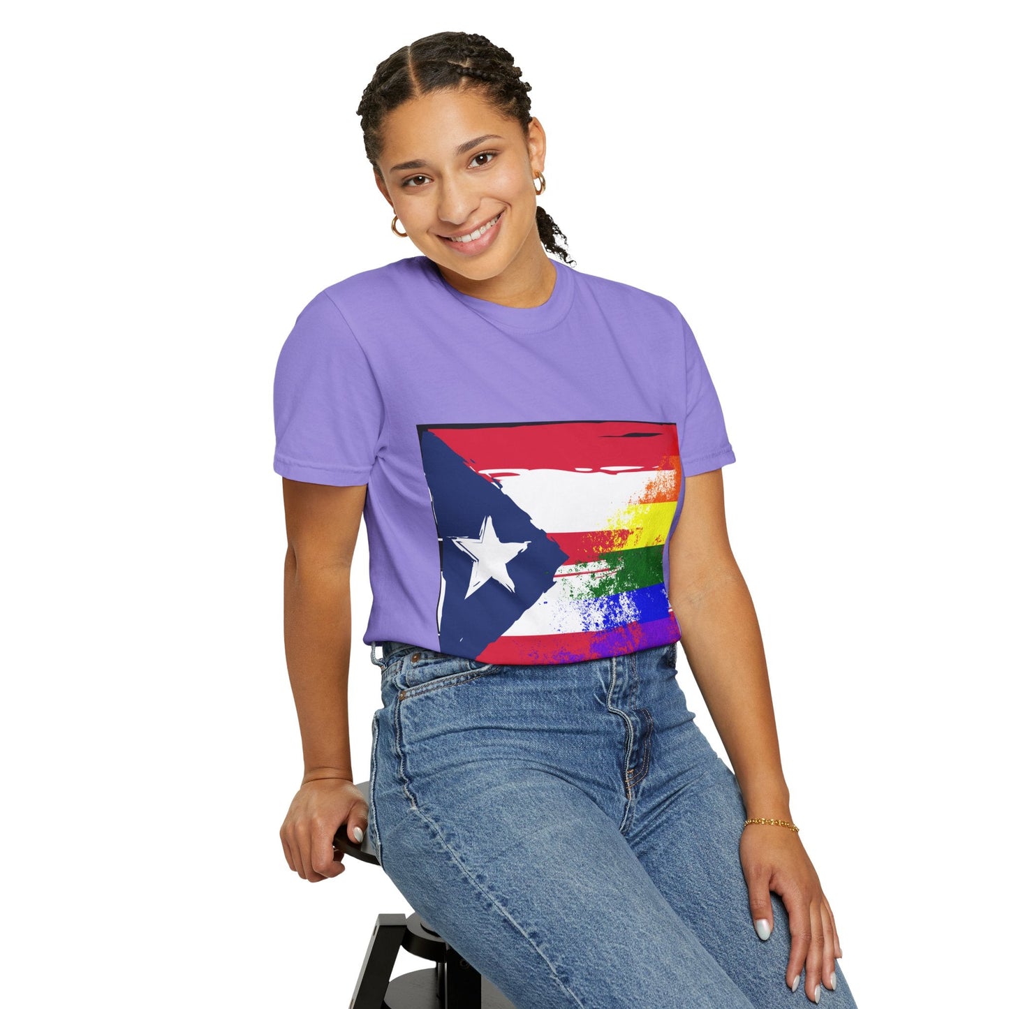 Pride - Themed Unisex Garment - Dyed T-Shirt, Rainbow Puerto Rican Flag Tee, LGBTQ+ Celebration Shirt, Bright & Colorful Pride Attire, [...] - Metamorphosis Creations