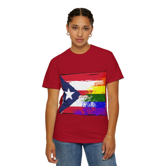 Pride - Themed Unisex Garment - Dyed T-Shirt, Rainbow Puerto Rican Flag Tee, LGBTQ+ Celebration Shirt, Bright & Colorful Pride Attire, [...] - Metamorphosis Creations