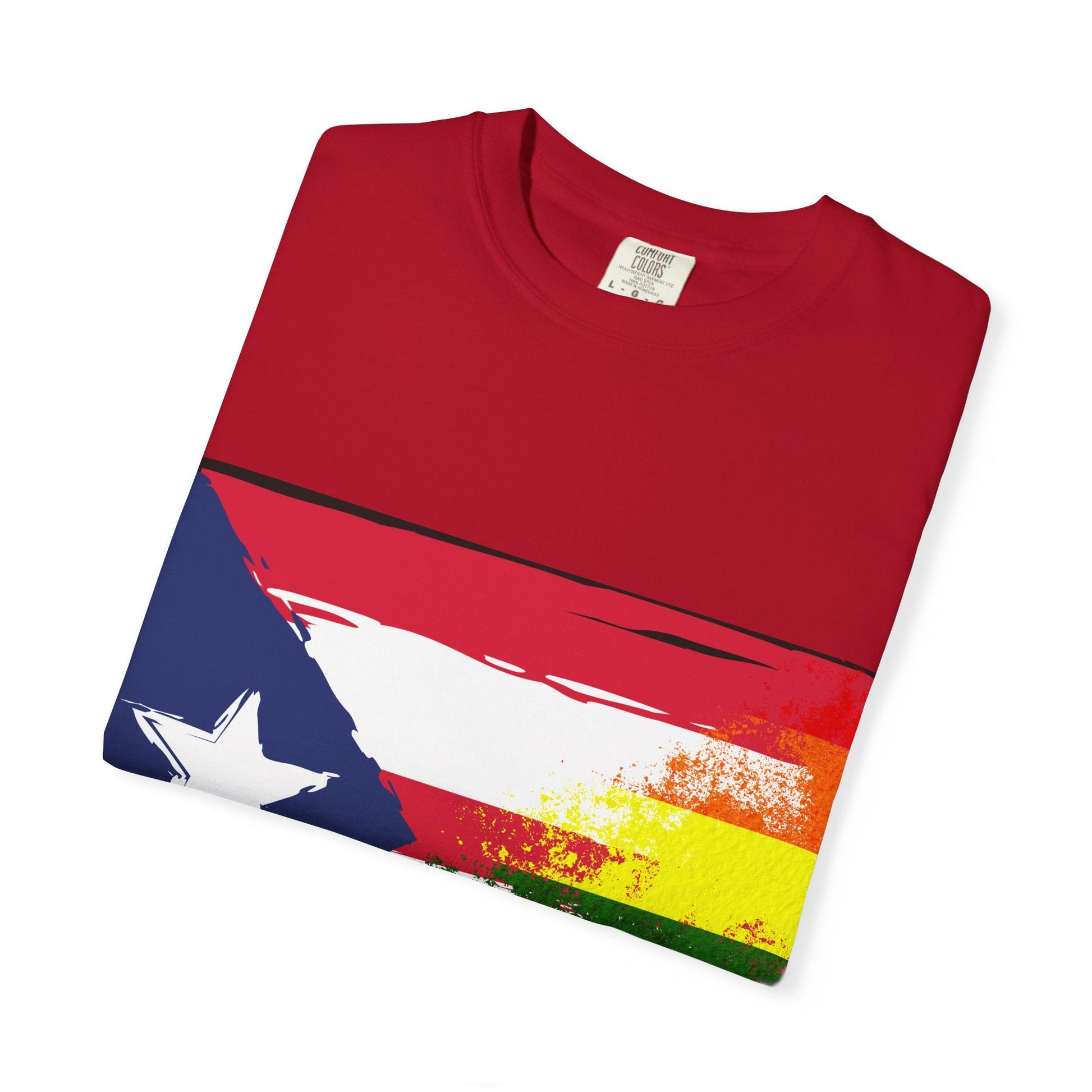 Pride - Themed Unisex Garment - Dyed T-Shirt, Rainbow Puerto Rican Flag Tee, LGBTQ+ Celebration Shirt, Bright & Colorful Pride Attire, [...] - Metamorphosis Creations