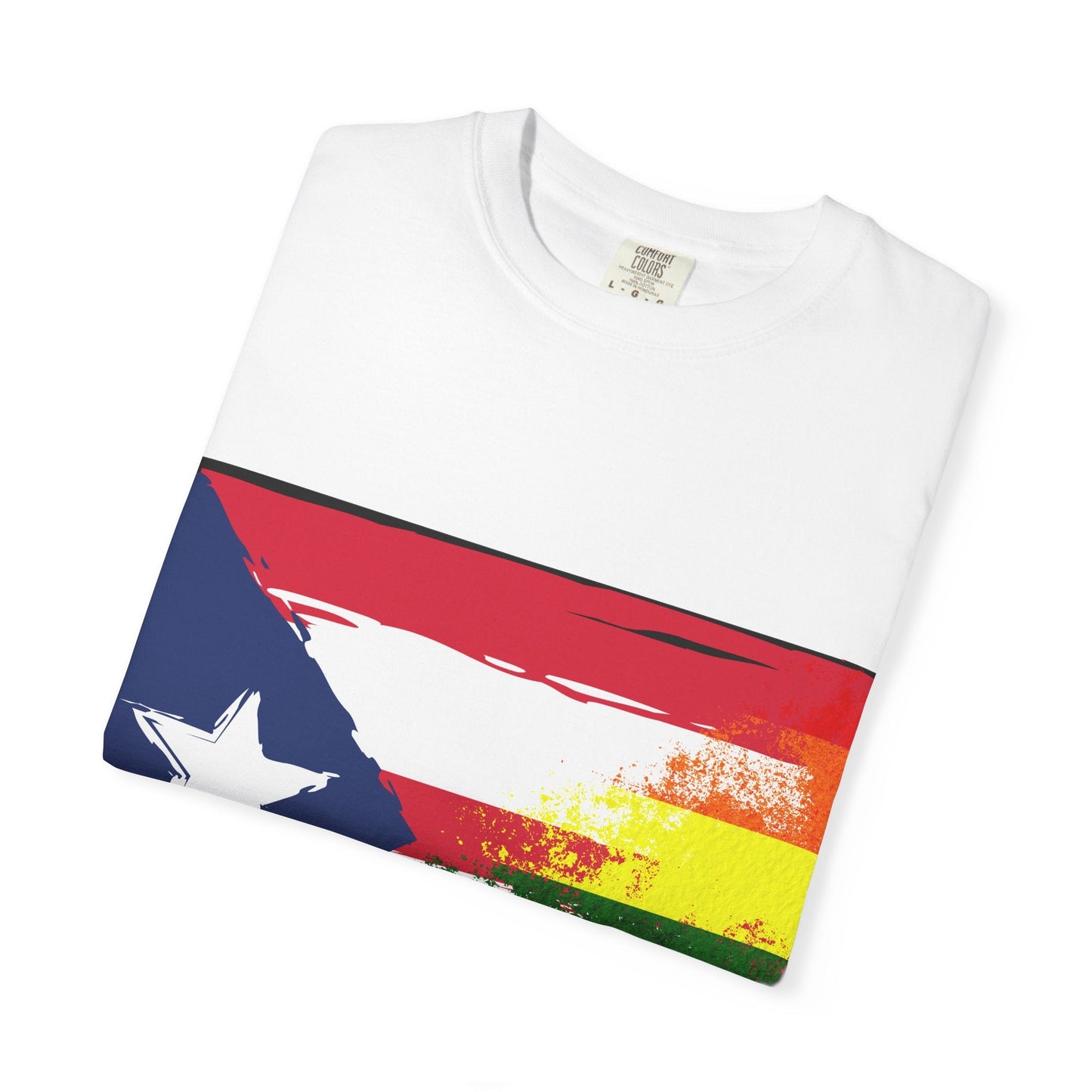 Pride - Themed Unisex Garment - Dyed T-Shirt, Rainbow Puerto Rican Flag Tee, LGBTQ+ Celebration Shirt, Bright & Colorful Pride Attire, [...] - Metamorphosis Creations