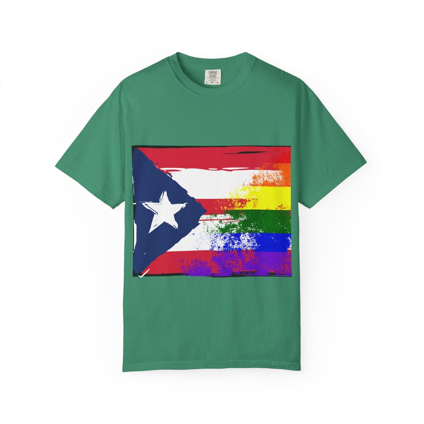 Pride - Themed Unisex Garment - Dyed T-Shirt, Rainbow Puerto Rican Flag Tee, LGBTQ+ Celebration Shirt, Bright & Colorful Pride Attire, [...] - Metamorphosis Creations