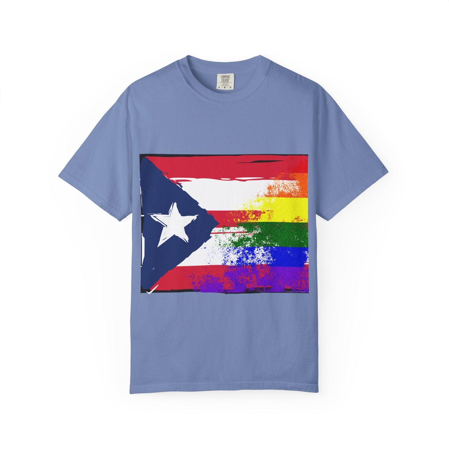 Pride - Themed Unisex Garment - Dyed T-Shirt, Rainbow Puerto Rican Flag Tee, LGBTQ+ Celebration Shirt, Bright & Colorful Pride Attire, [...] - Metamorphosis Creations