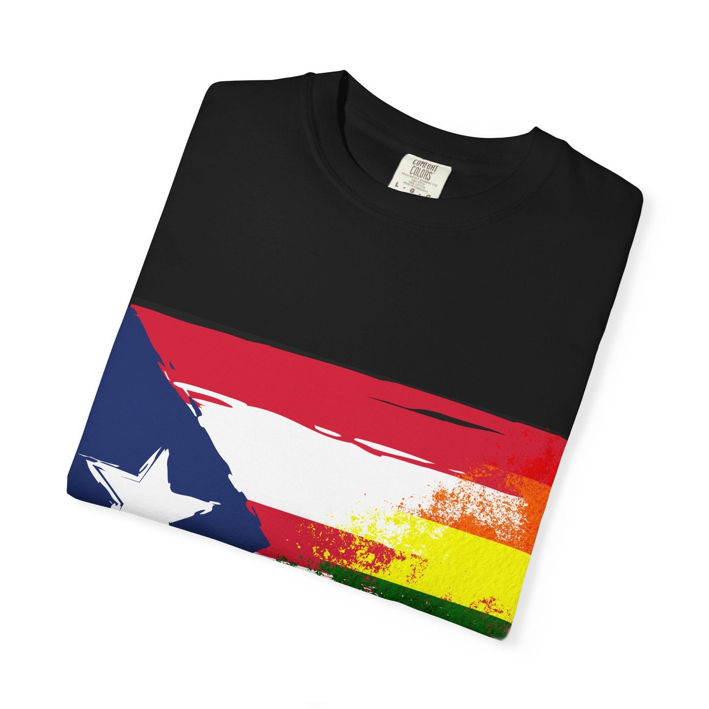 Pride - Themed Unisex Garment - Dyed T-Shirt, Rainbow Puerto Rican Flag Tee, LGBTQ+ Celebration Shirt, Bright & Colorful Pride Attire, [...] - Metamorphosis Creations