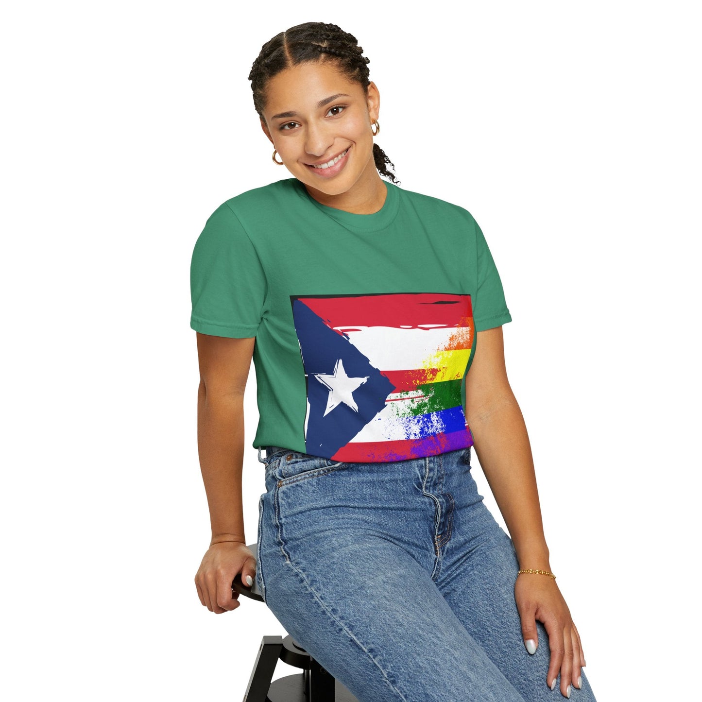 Pride - Themed Unisex Garment - Dyed T-Shirt, Rainbow Puerto Rican Flag Tee, LGBTQ+ Celebration Shirt, Bright & Colorful Pride Attire, [...] - Metamorphosis Creations