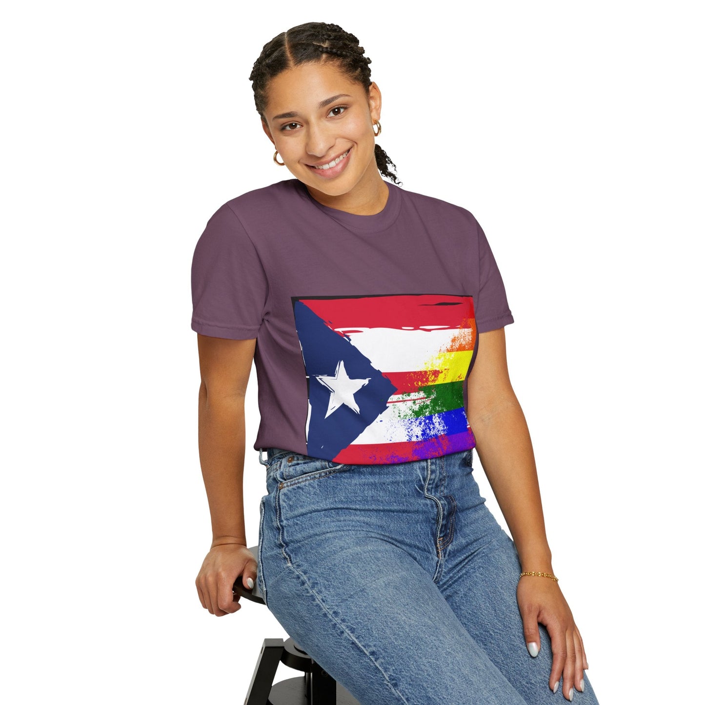 Pride - Themed Unisex Garment - Dyed T-Shirt, Rainbow Puerto Rican Flag Tee, LGBTQ+ Celebration Shirt, Bright & Colorful Pride Attire, [...] - Metamorphosis Creations