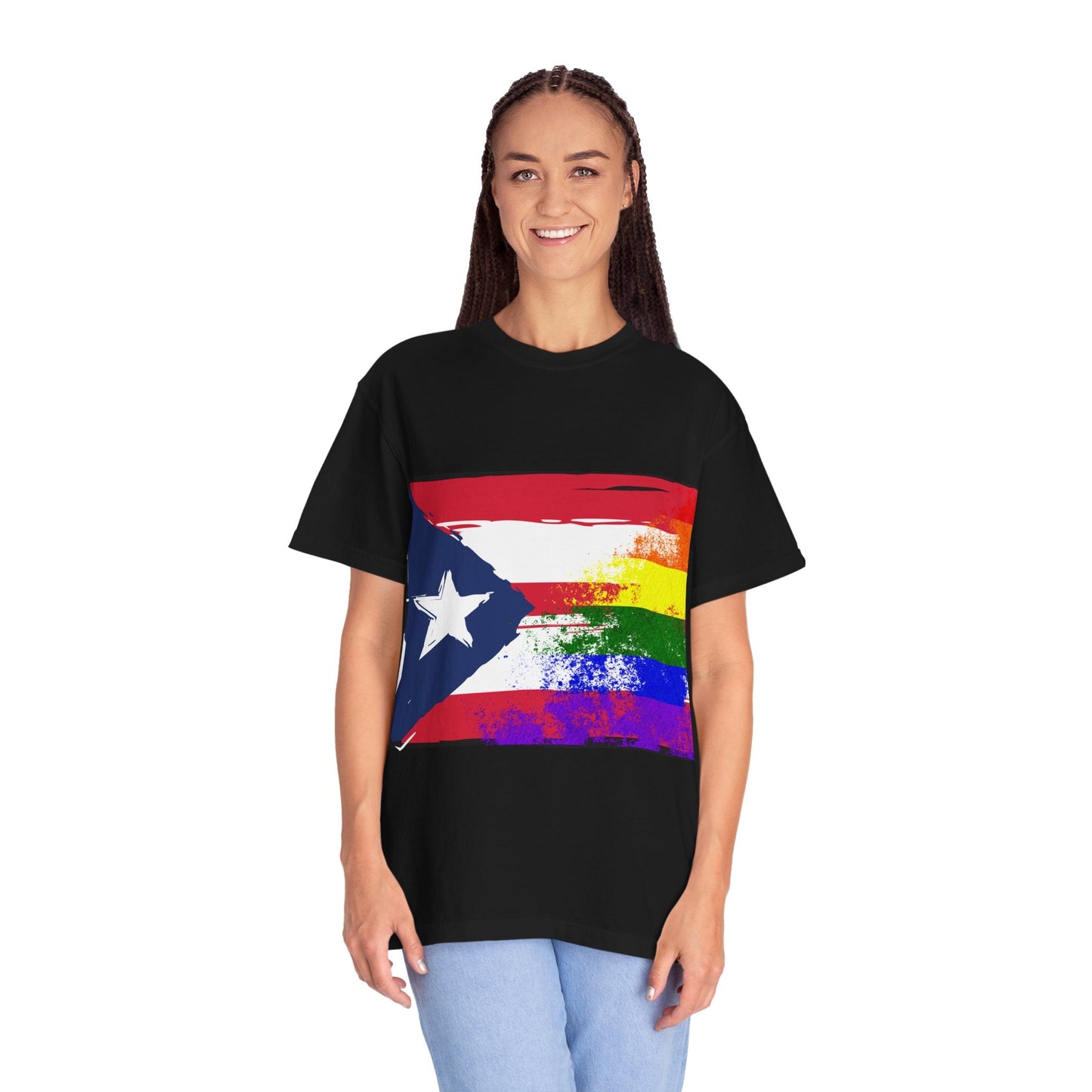 Pride - Themed Unisex Garment - Dyed T-Shirt, Rainbow Puerto Rican Flag Tee, LGBTQ+ Celebration Shirt, Bright & Colorful Pride Attire, [...] - Metamorphosis Creations