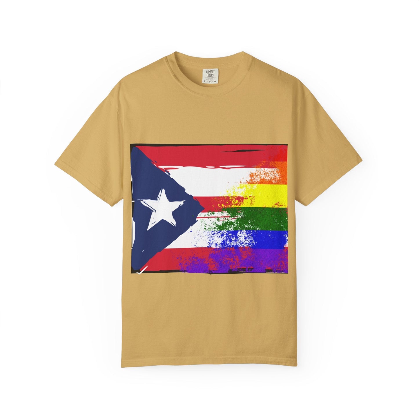 Pride - Themed Unisex Garment - Dyed T-Shirt, Rainbow Puerto Rican Flag Tee, LGBTQ+ Celebration Shirt, Bright & Colorful Pride Attire, [...] - Metamorphosis Creations