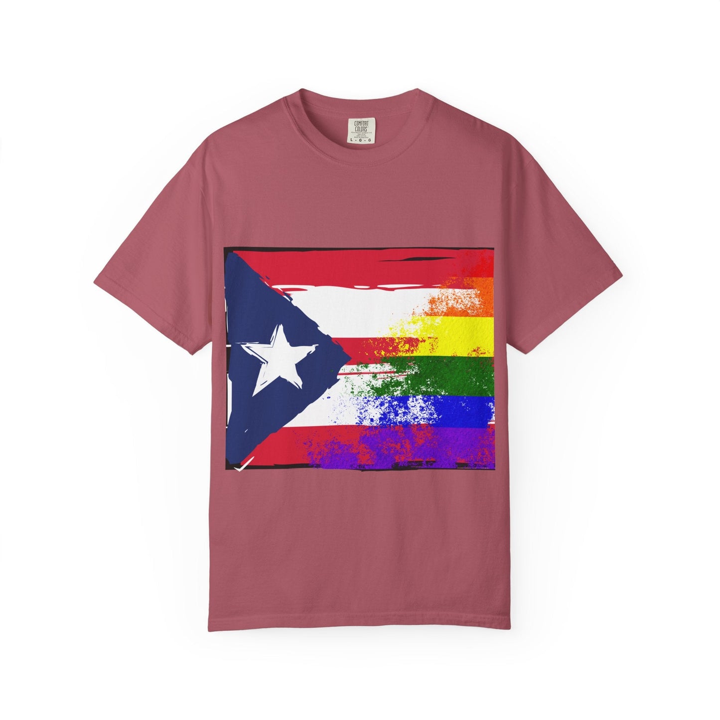 Pride - Themed Unisex Garment - Dyed T-Shirt, Rainbow Puerto Rican Flag Tee, LGBTQ+ Celebration Shirt, Bright & Colorful Pride Attire, [...] - Metamorphosis Creations