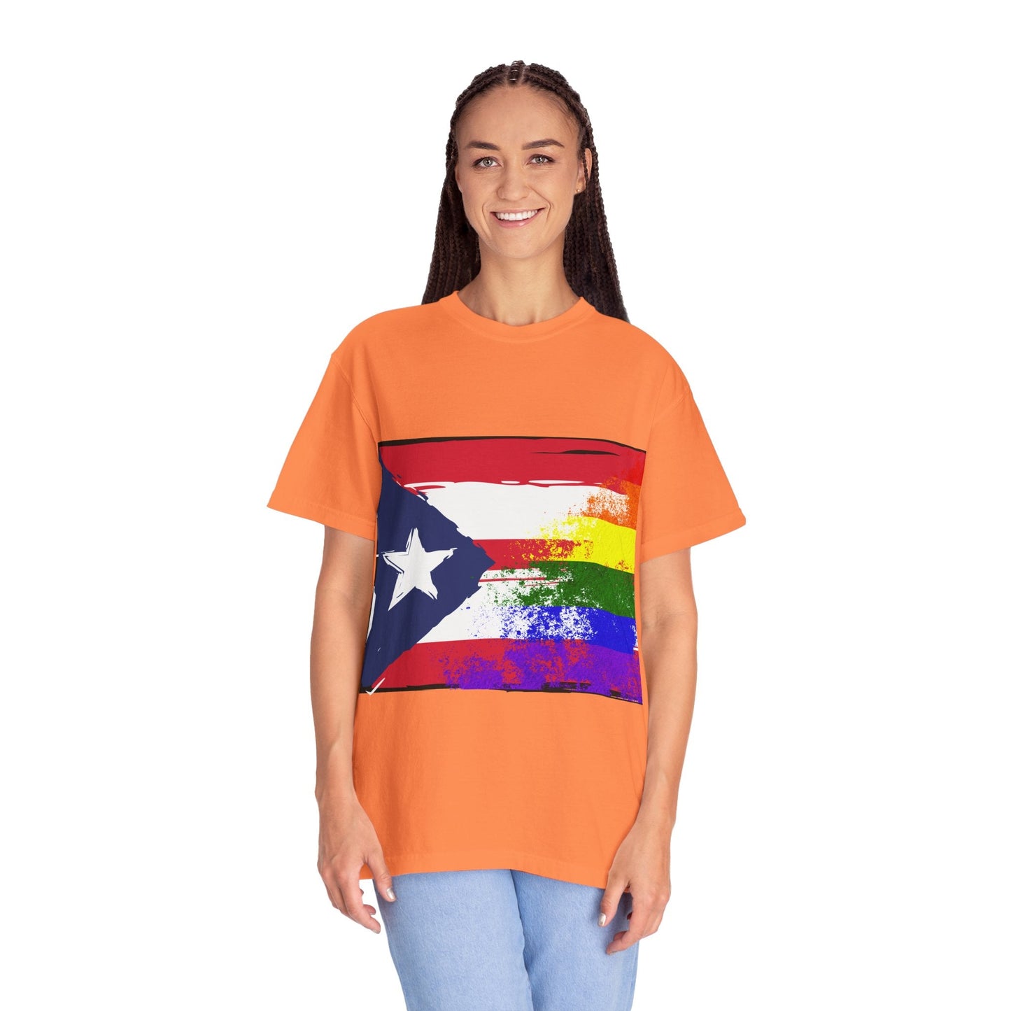 Pride - Themed Unisex Garment - Dyed T-Shirt, Rainbow Puerto Rican Flag Tee, LGBTQ+ Celebration Shirt, Bright & Colorful Pride Attire, [...] - Metamorphosis Creations