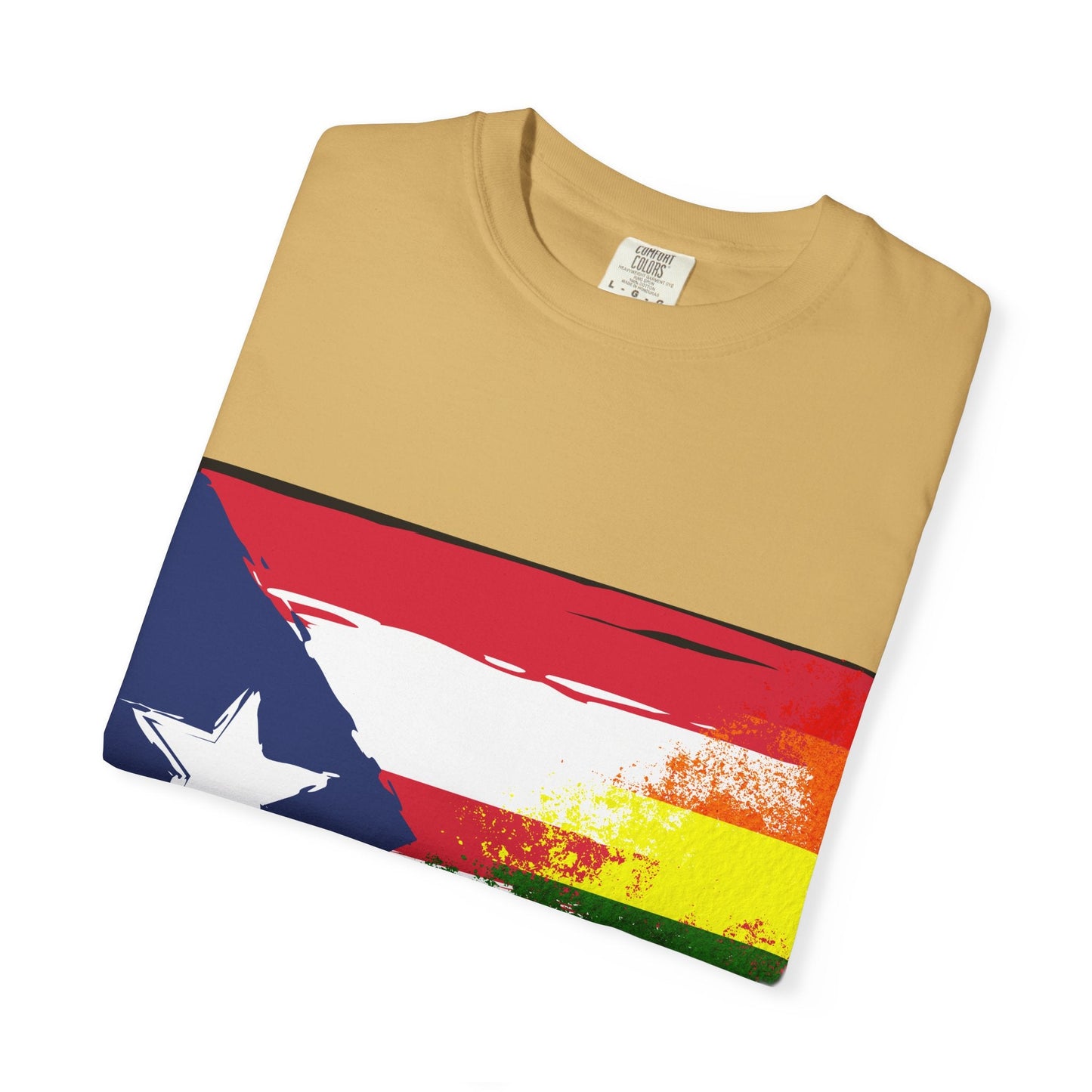 Pride - Themed Unisex Garment - Dyed T-Shirt, Rainbow Puerto Rican Flag Tee, LGBTQ+ Celebration Shirt, Bright & Colorful Pride Attire, [...] - Metamorphosis Creations