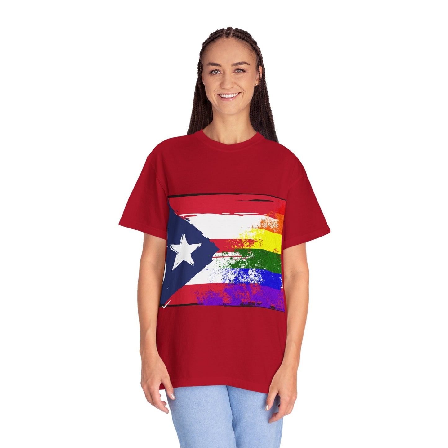 Pride - Themed Unisex Garment - Dyed T-Shirt, Rainbow Puerto Rican Flag Tee, LGBTQ+ Celebration Shirt, Bright & Colorful Pride Attire, [...] - Metamorphosis Creations